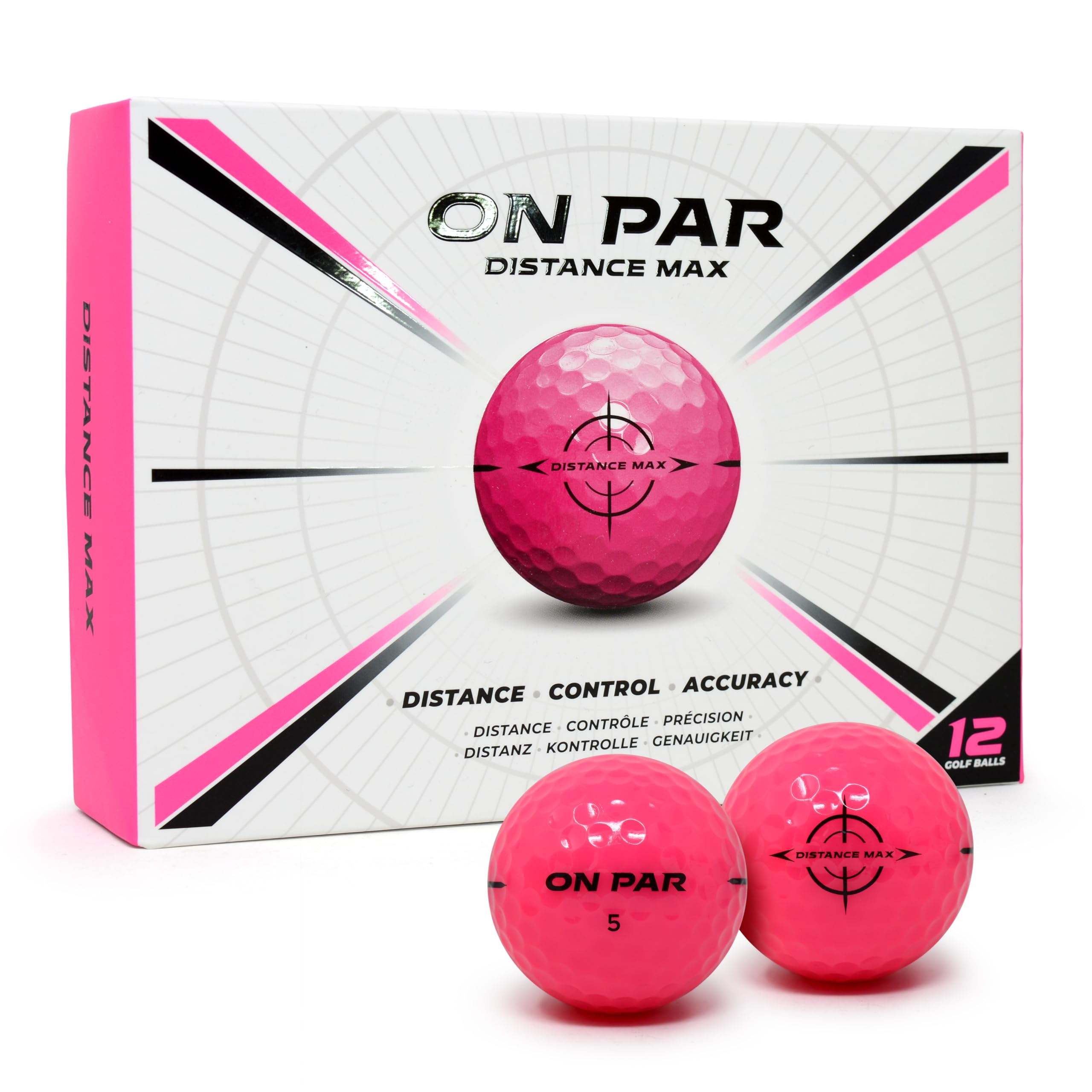On Par Distance Max Golf Balls - 12 Pack for Enhanced Distance, Control & Accuracy, Ideal Golf Gift for All Swing Speeds with Bold Target Graphic, Premium Golf Accessories, Pink โ image 1