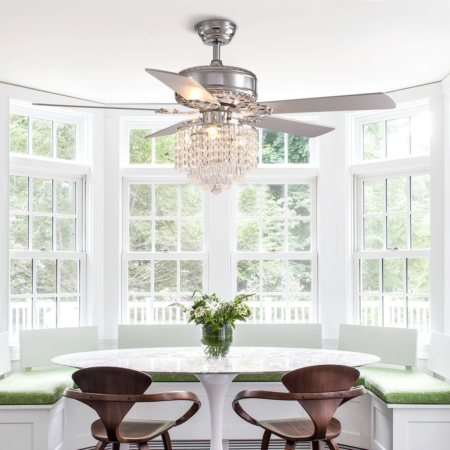 Super Big Clearance! NOXARTE Crystal Ceiling Fan with Light Remote Control Modern Fandelier Reverse Blades 3 Wind Speeds Quiet Motor Lighting Fixture for Dining Room