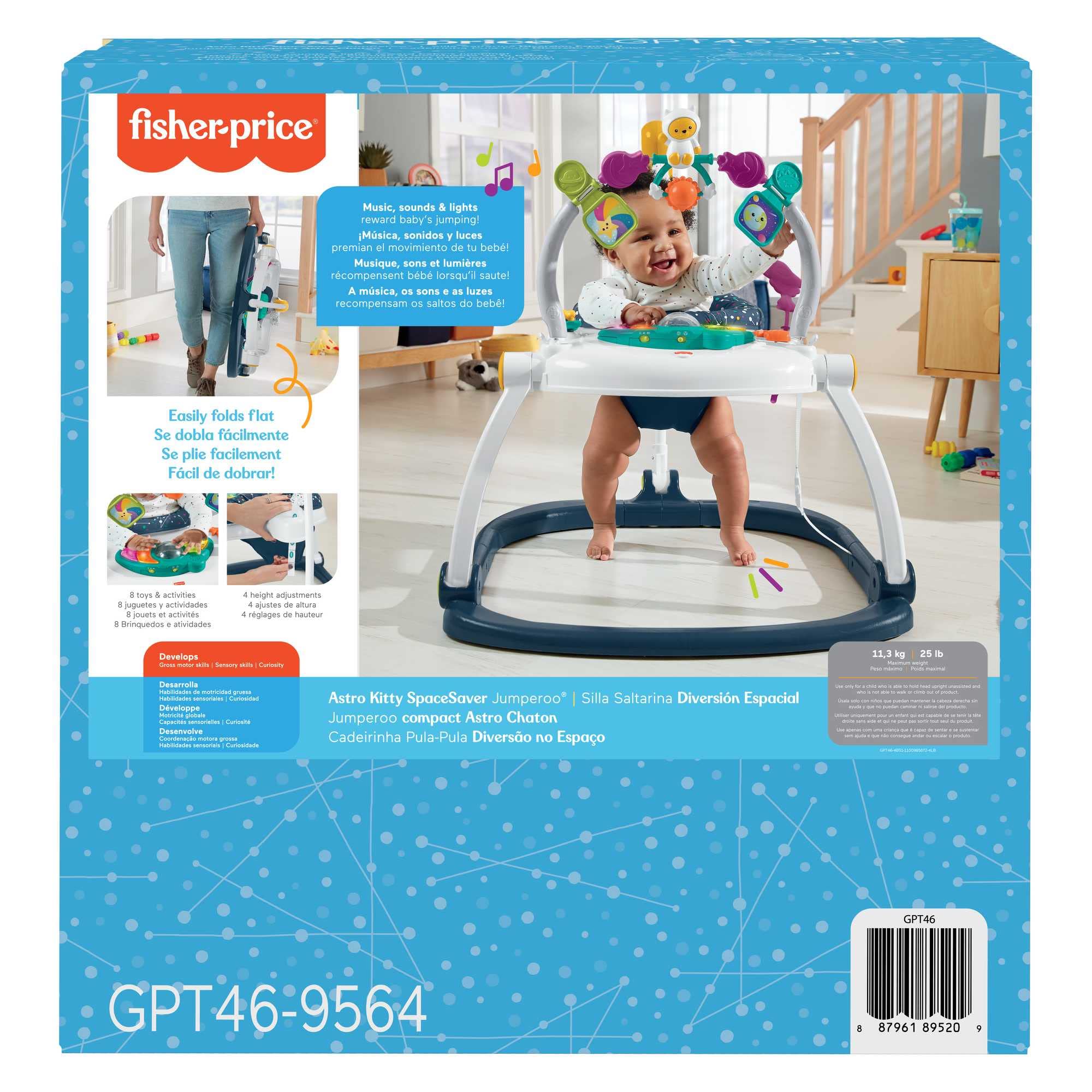 Fisher-Price Astro Kitten Skoczek, Centrum aktywności z akcesoriami, Światła i dźwięki dla niemowląt +1 rok (Mattel HPH46)