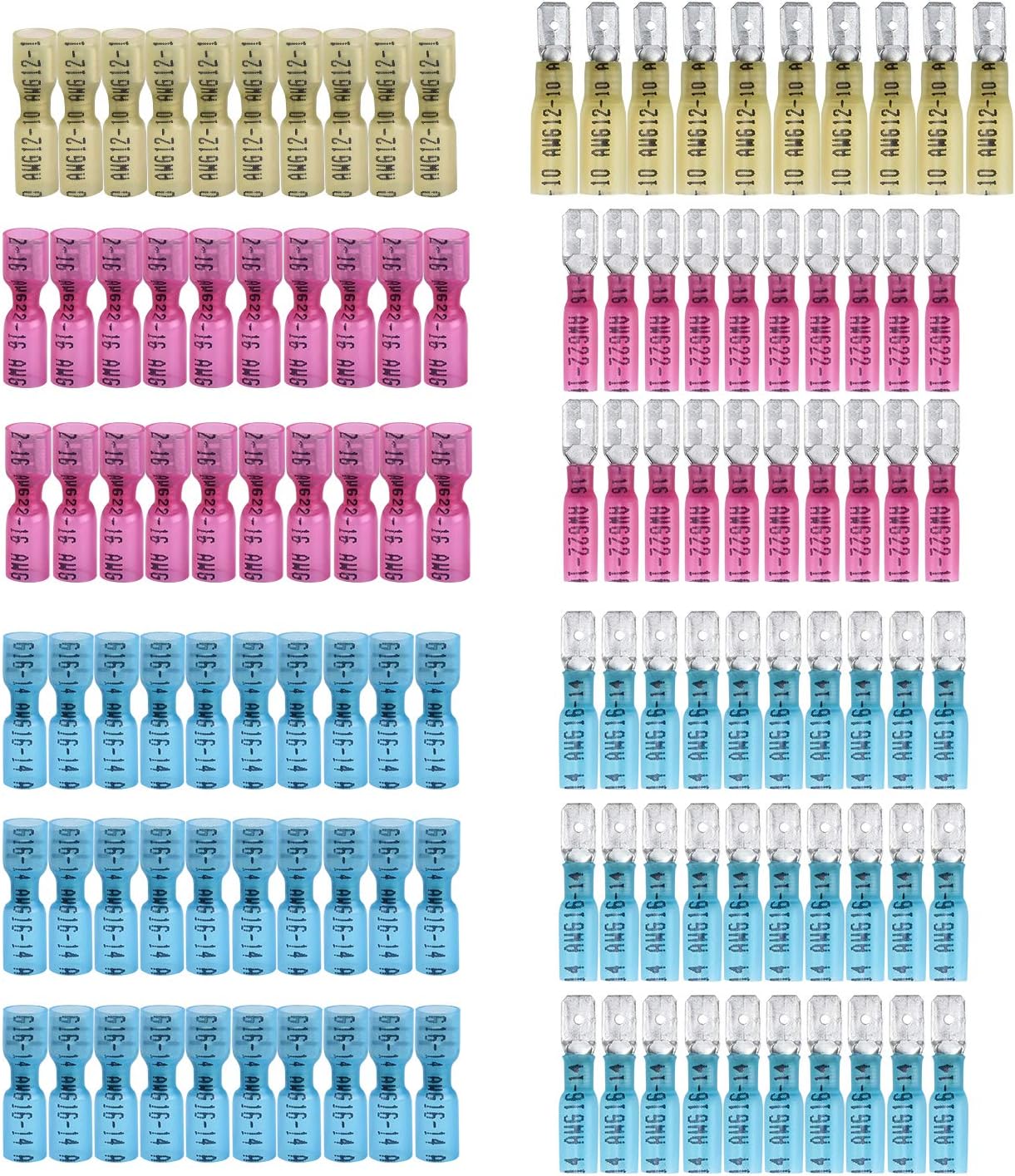 Qishare 120PCS Heat Shrink Spade Connectors - Electrical Spade Terminals - Female Male Wire Connectors - Quick Disconnect Crimp Connector Kit