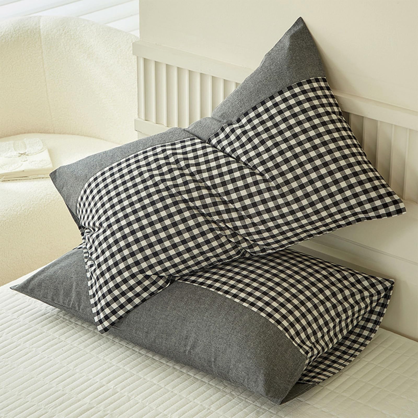 Body Pillows for Adults Plaid Checkered Pillow Shams Set Soft Breathable Gingham Pillow Covers for Farmhouse Decor