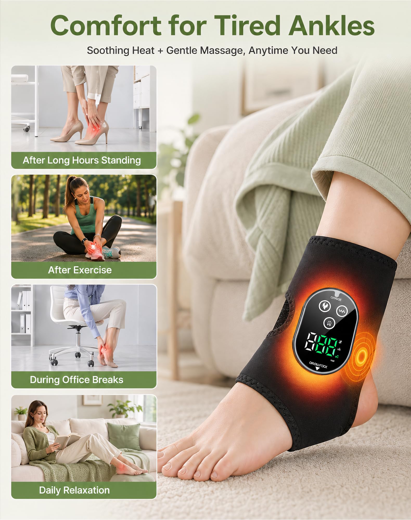 Kabelloses beheiztes Fußmassagegerät mit Vibration für Mehrpunktentlastung, 6 Wärme- & 3 Vibrationsmodi, wiederaufladbares Heizkissen für Füße, Knöchel, Waden - Vielseitig für Zuhause, Büro