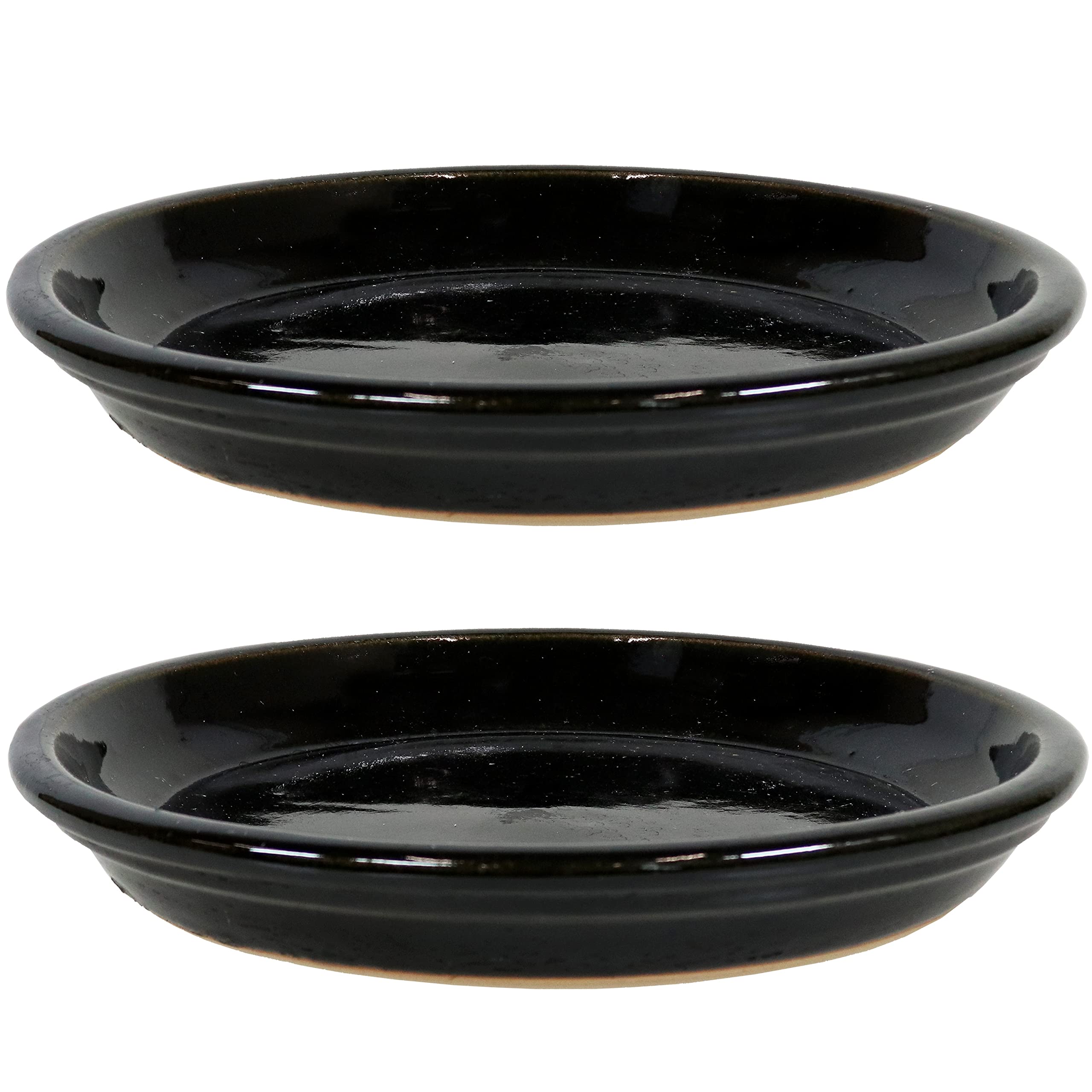 Sunnydaze Ceramic Indoor/Outdoor Flower Pot Saucers Set of 2 - UV- and Frost-Resistant - Obsidian Glazed Finish - 9-Inch