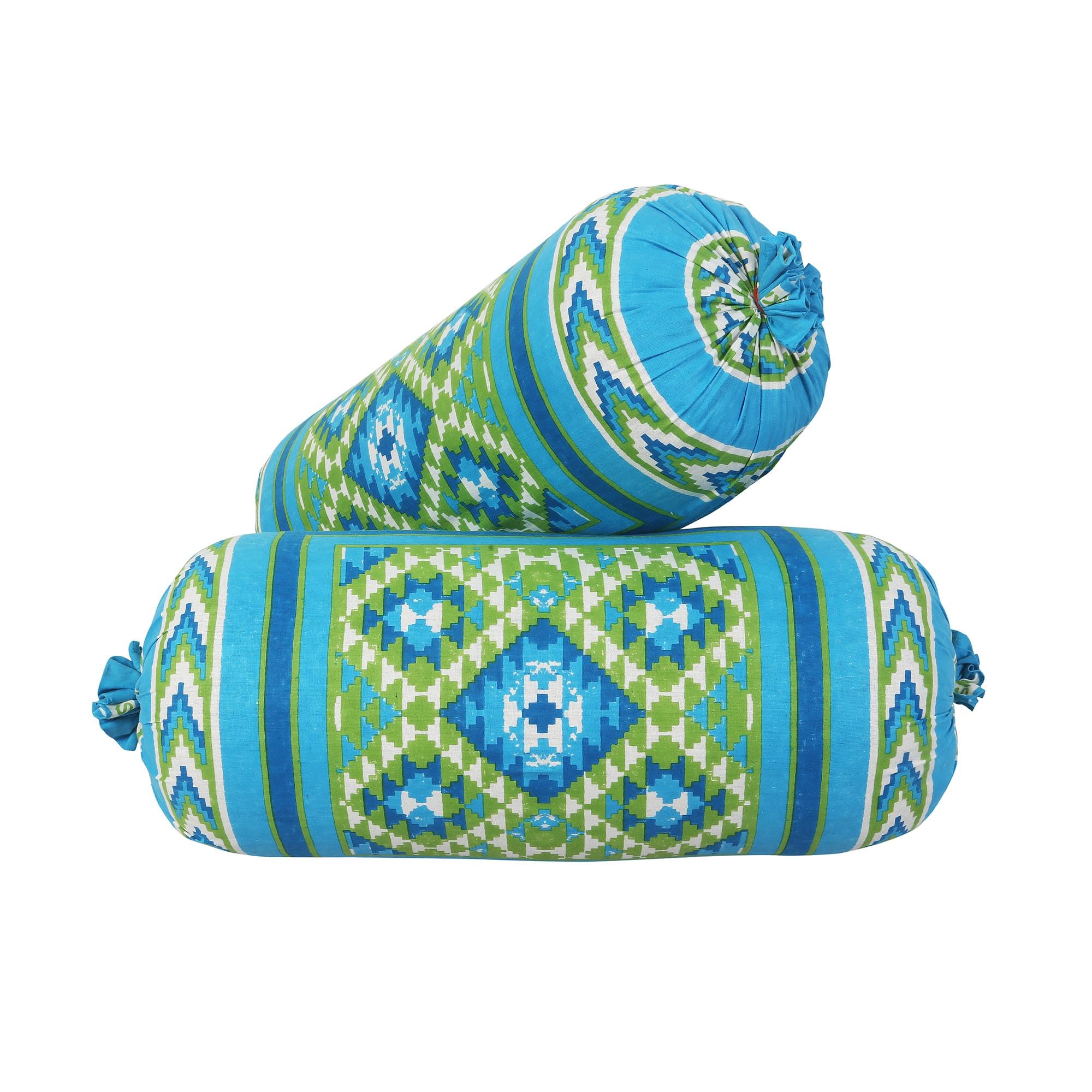 Bolster Cover Cotton Set of 2 Size | Round Decorative Pillow Cover for Diwan & Bedside | Masand Pillowcases 144 TC (Sky Green)-image-43