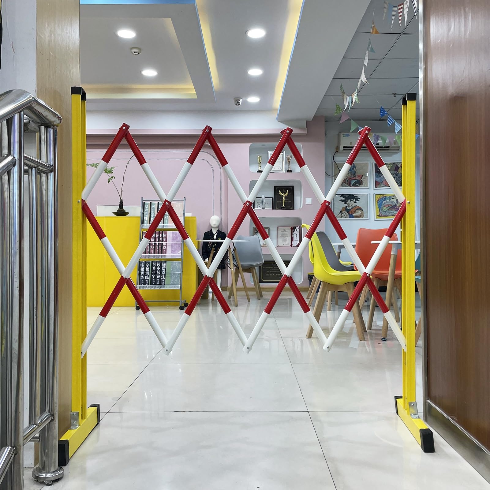 Expandable Barricade Expandable Safety Barricade Gates for Mall, Heavy-Duty Mobile Traffic Control Stanchions with Casters, 4 Ft High Metal Isolation Roadblock Fence(1.2mx 4m)