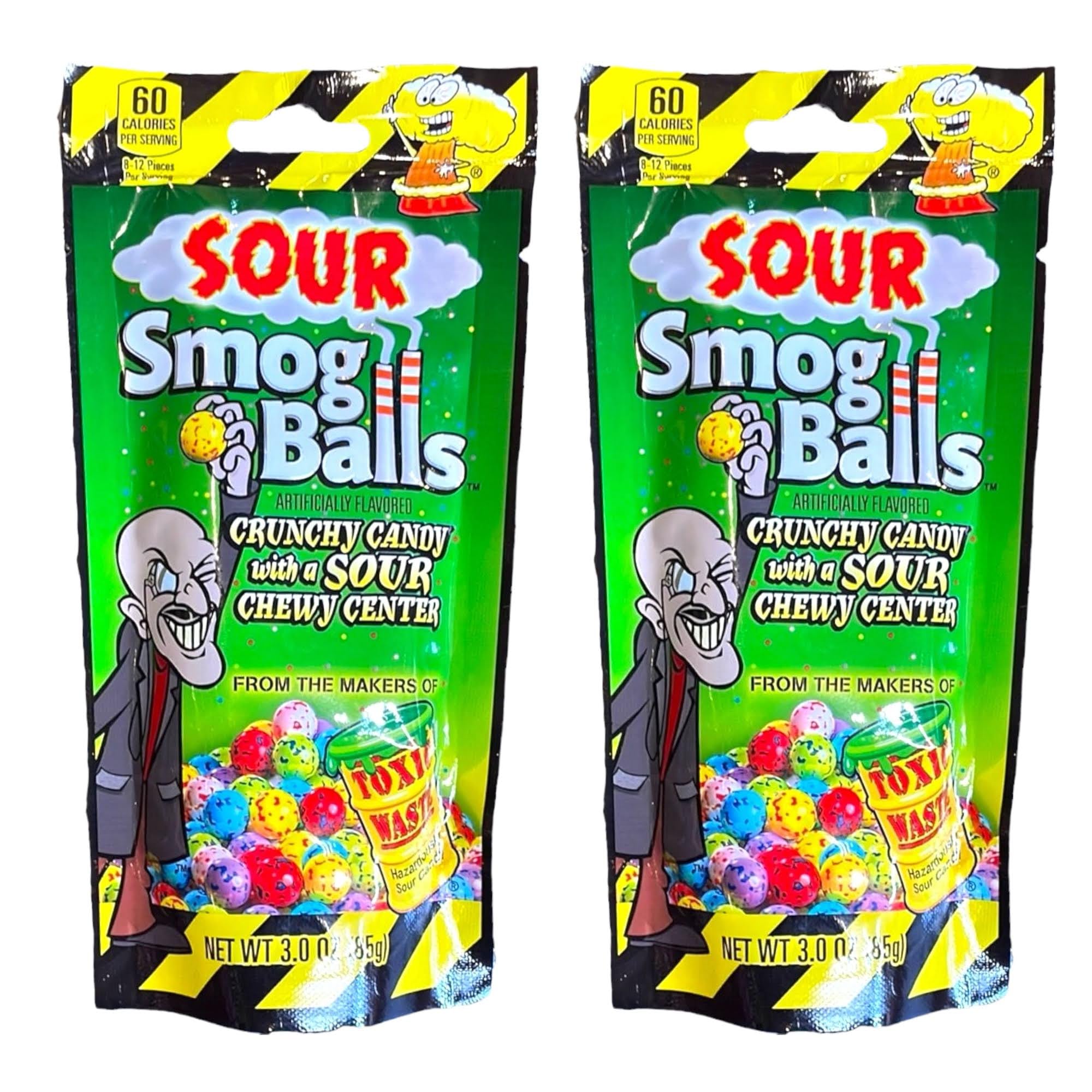 Toxic Waste Sour Smog Balls Crunchy Candy with a Chewy Center Tangy Sour Sweets 85g - 2x Share Bags
