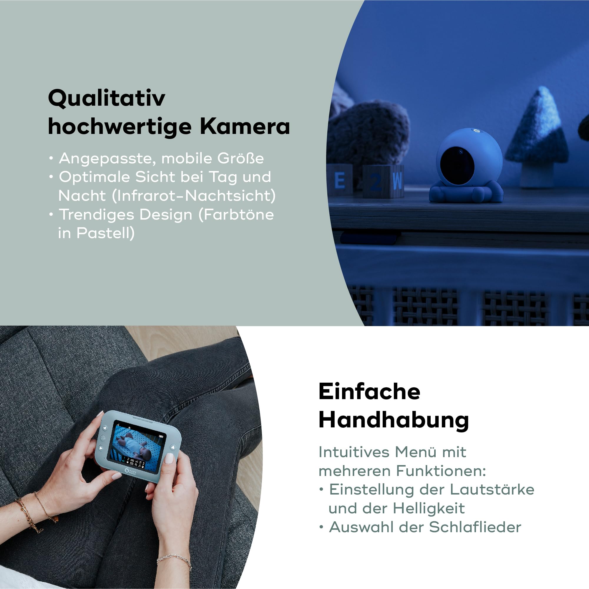 Babymoov Babyphone mit Kamera YOO ROLL - Wiederaufladbare Akkus - 10 Stunden Akkulaufzeit- 3,5' Bildschirm - Reichweite 300m - Sleep Technology - Nachtsicht