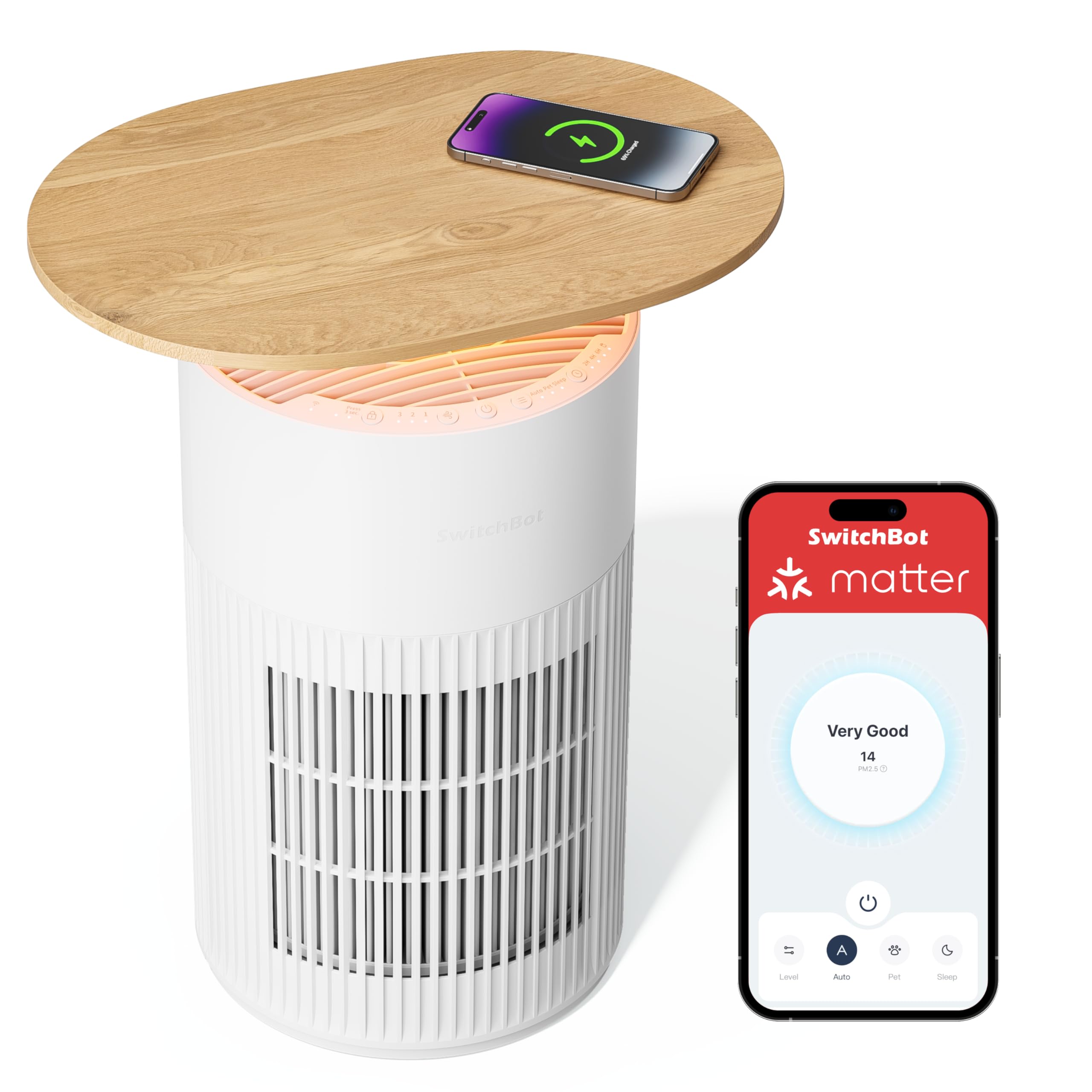 SwitchBot Air Purifier with App Control and Night Light, CADR 400 m³/h up to 83㎡ Room, HEPA Filter Removes 99.97% Mould Dust Pollen