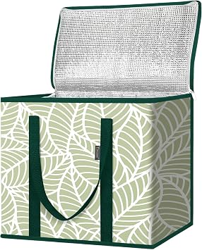 BALEINE 1Pk Insulated Reusable Grocery Bags, Collapsible Cooler Bag for Groceries, Heavy Duty Large Insulated Bag 16x9x13, Antique Foliage