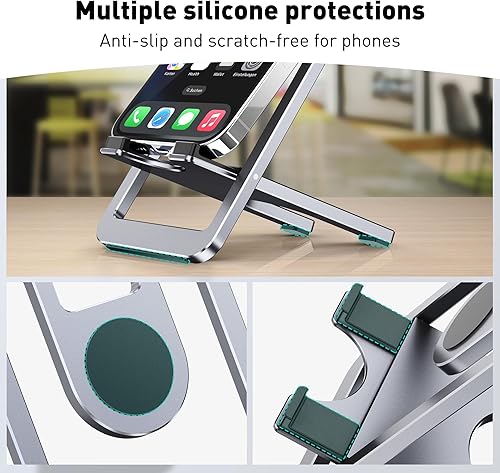 Miniatura 5 de Soporte de teléfono portátil para escritorio, soporte ajustable de aluminio para teléfono celular, base plegable para teléfono celular compatible