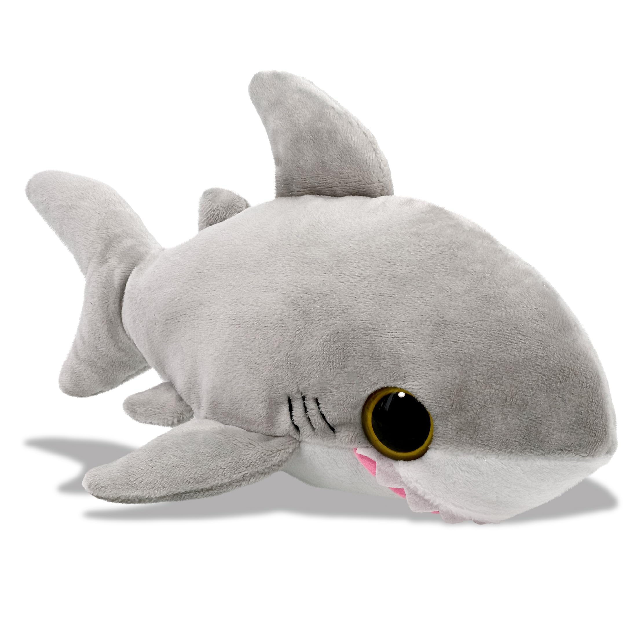Puzzled Plush Shark Stuffed Animal - Soft Huggable Big Eyes Grey Shark, Adorable Playtime Shark Plush Toy, Cute Sea Life Cuddle Gifts, Soft Plush Doll Animal Toy for Kids & Adults - 6 Inch