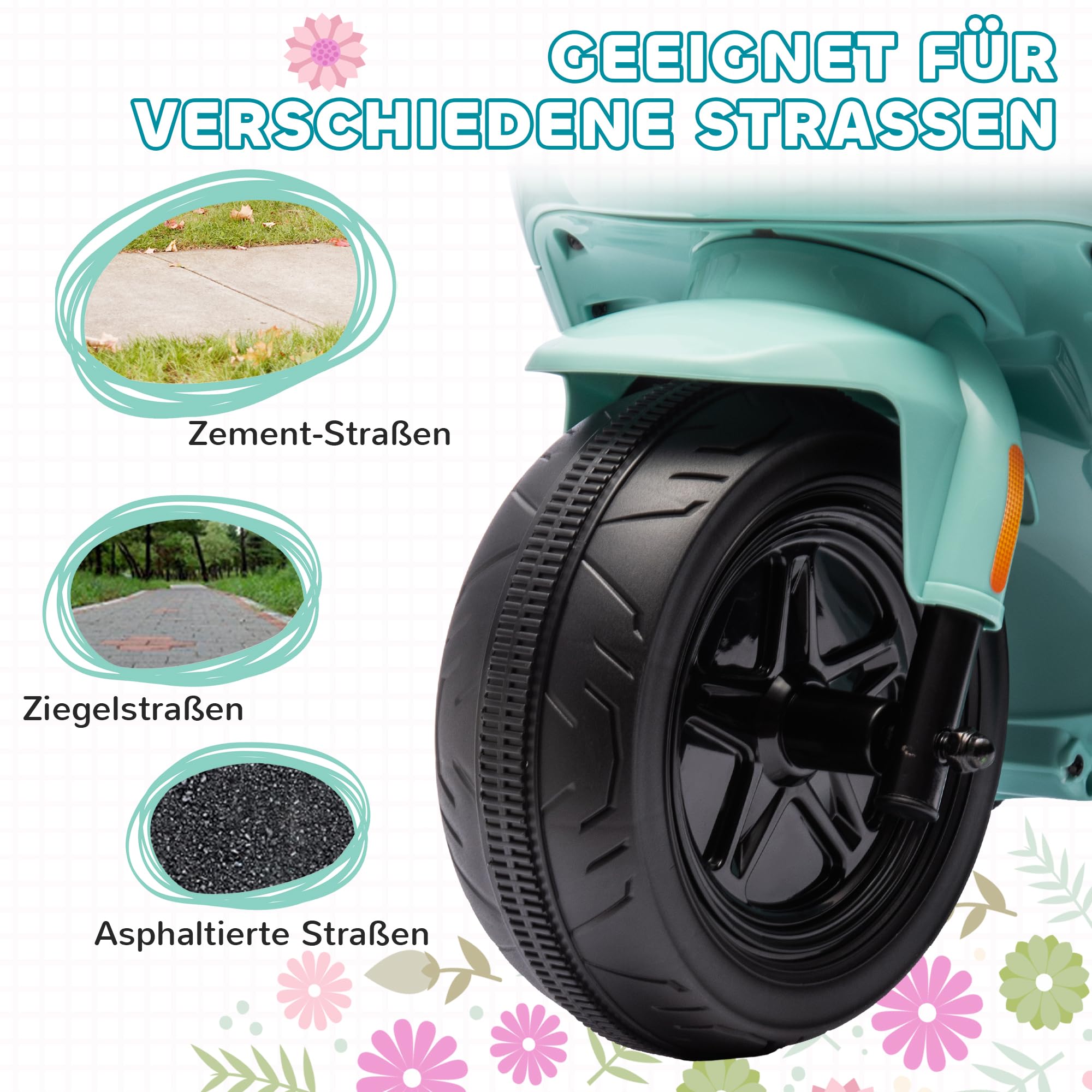 AIYAPLAY Kinder Elektro-Motorrad, 6V Kindermotorrad mit Scheinwerfer, Musik, Vor- und Rückwärtsgang, Trainingsräder, 1,5-3 km/h, Elektromotorrad für 1,5-3 Jahre Kinder, Grün