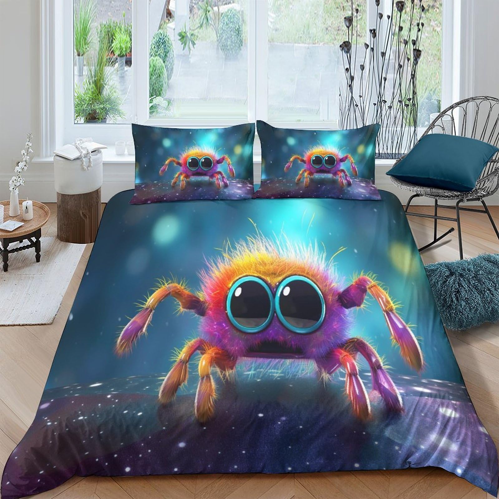 Housse de couette araignée 200x200cm avec taies d'oreiller en microfibre pour lit double enfant