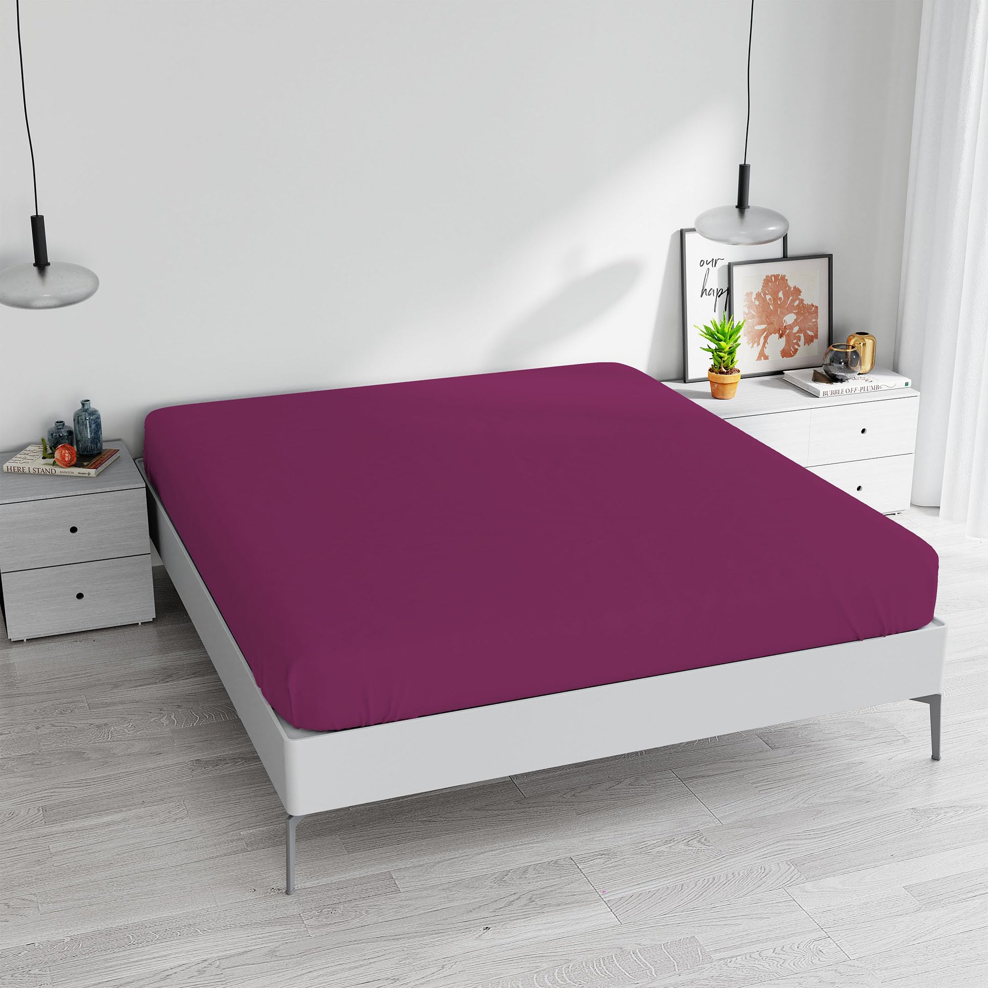 Italian Bed Linen Ki-Osa by Matteo Bosio Fitted Bottom with Corners Sheet, King Size 170 x 200 cm Fucsia