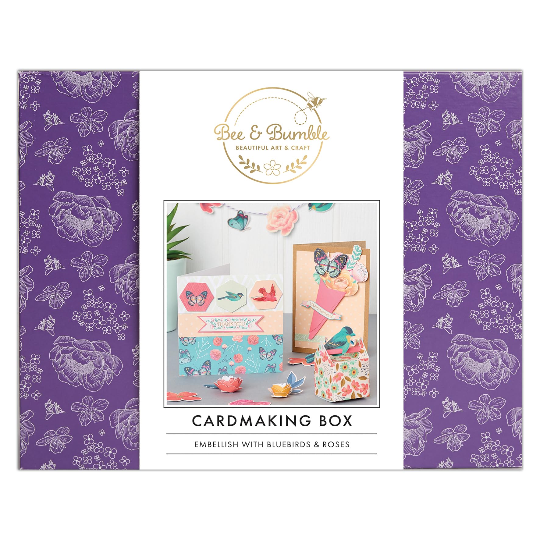Bee & Bumble Cardmaking Craft Making Supplies Box Bluebirds & Roses, Die-Cut, Notelets, Stamps, Decoupage, Stickers, A6 Cards & Envelopes, Scrapbooking, Personalised Cards Birthday, Wedding, Christmas