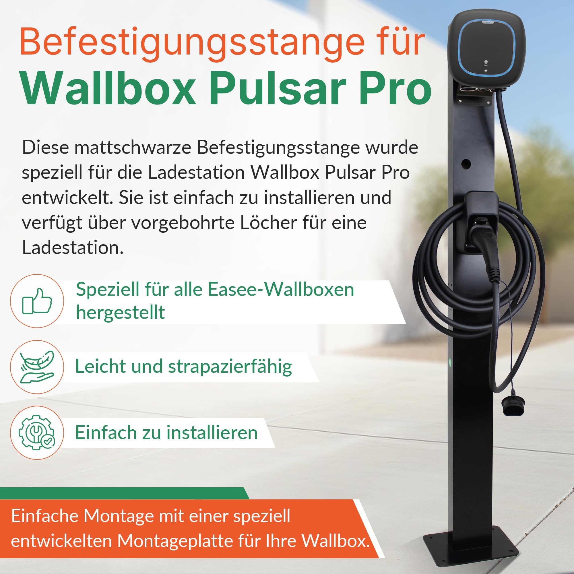 LDY Wallbox Standfuß für Wallbox Pulsar Pro, Freistehende Installation für Einfahrt oder Parkplatz, Für den Außenbereich, Metall Standfuß mit Steckerhalter