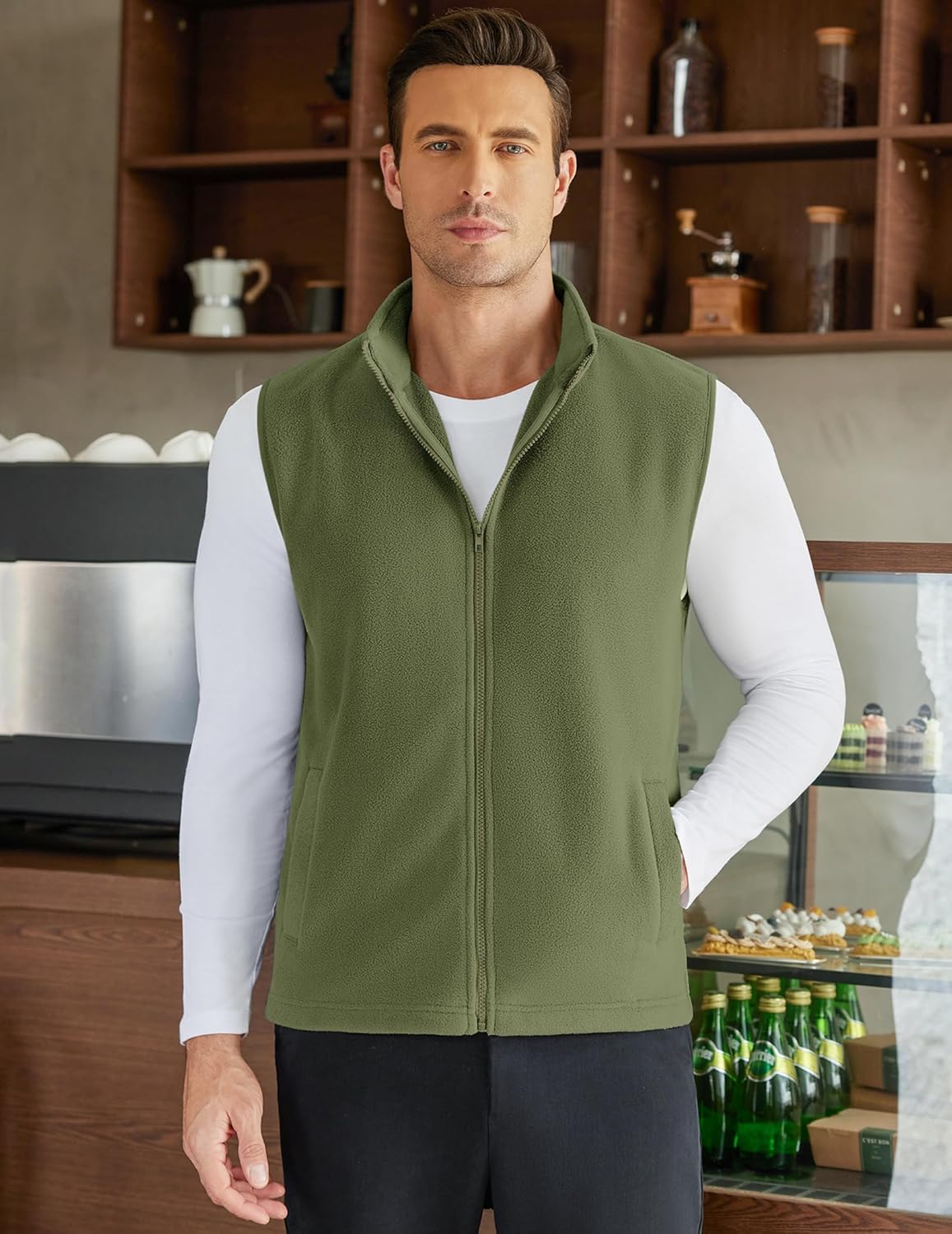 COOFANDY Men's Polar Fleece Vest Lightweight Sleeveless Zip Up Jacket Casual Outerwear Outdoor Golf Vests - Image 2