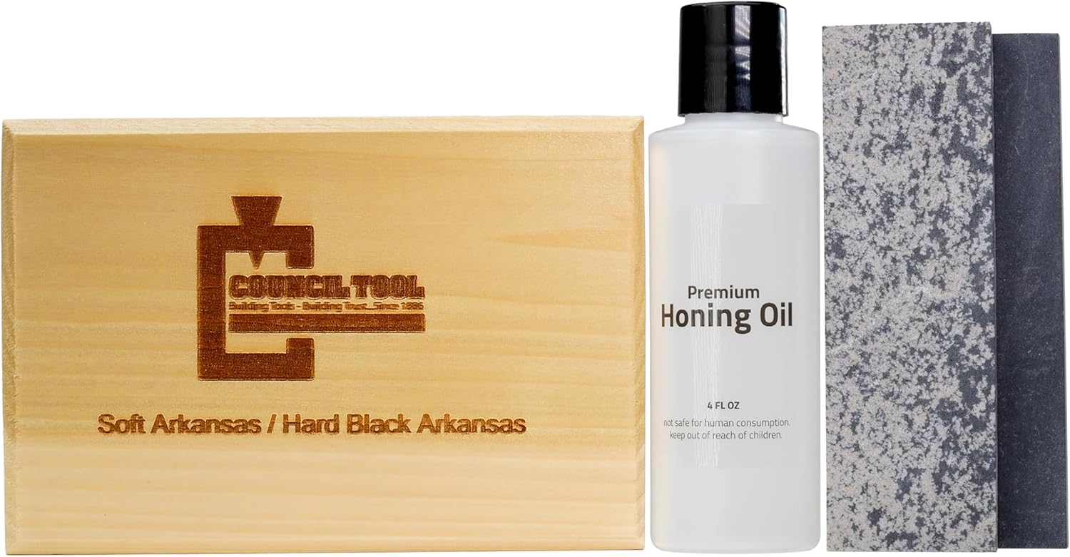 COUNCIL TOOL Deluxe Honing Kit - Two Stone Sharpening Kit with Hard/Soft Grit & Honing Oil, Made in the USA - 80-DHK