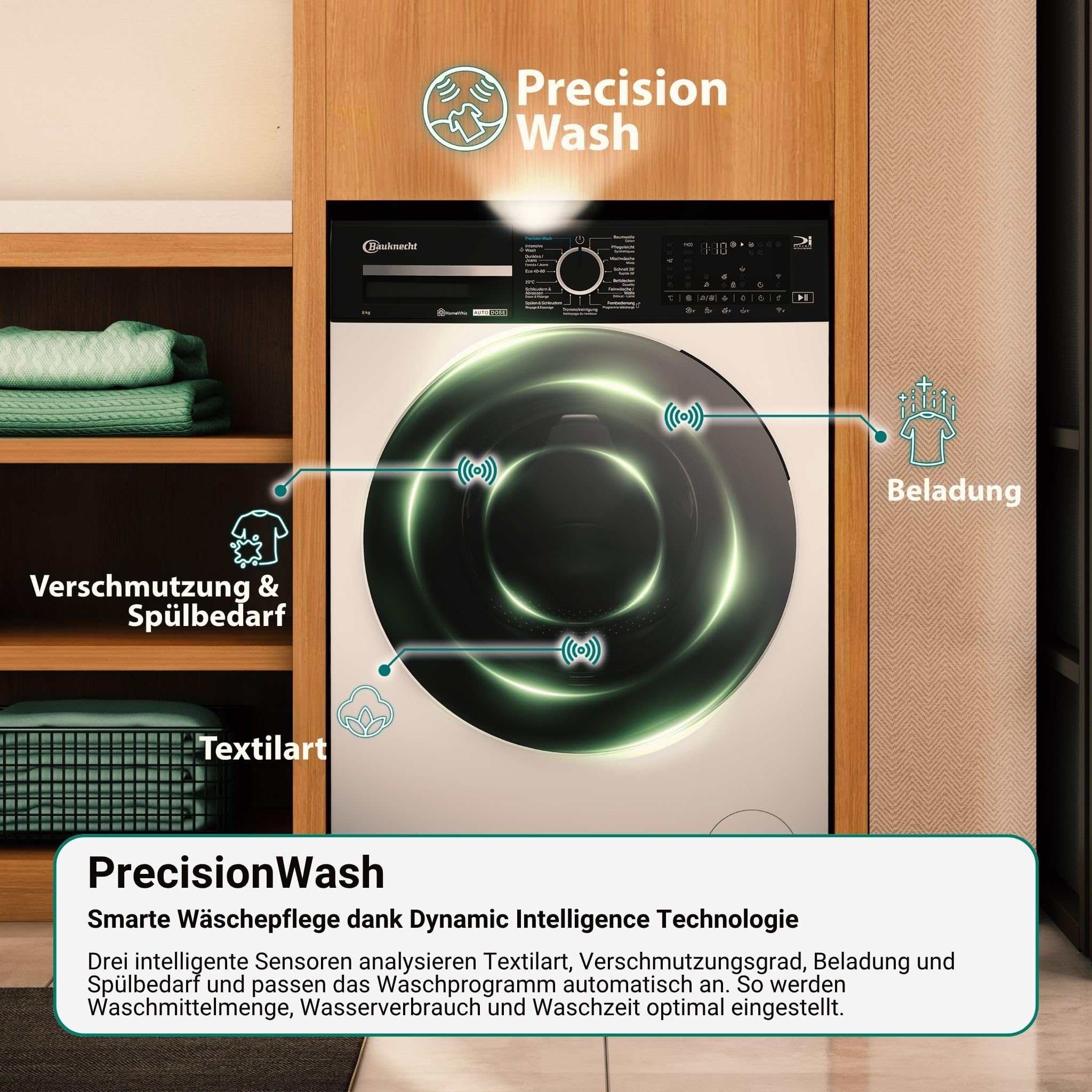 Bauknecht B WM 9A12 BC Waschmaschine Frontlader/ 9kg/ PrescisionWash/Steam Therapy/Adaptive Wash/Inverter-Motor/Energieeffizienzklasse A, weiß