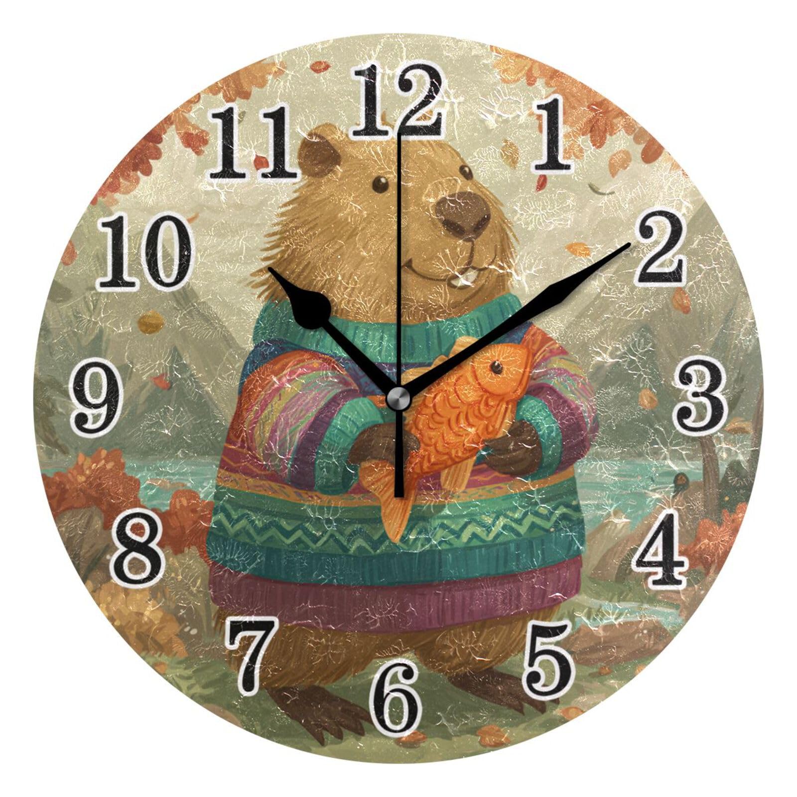 Pendule Murale Capybara pour Bureau et Chambre : horloge silencieuse moderne 25cm orange