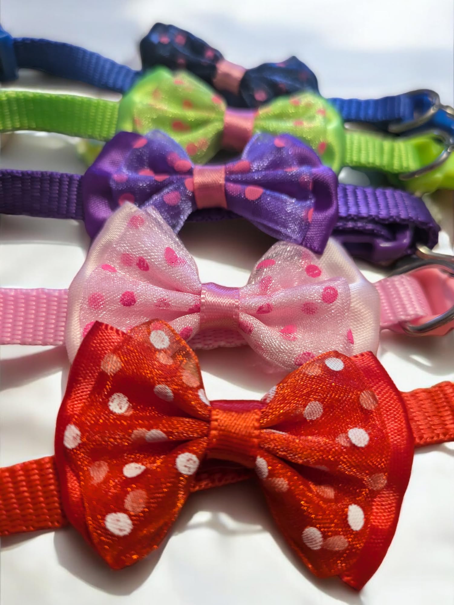 Pet Collar with Bow and Bell, Set of 5, Multicolor, Small (14cm to 30 cm)