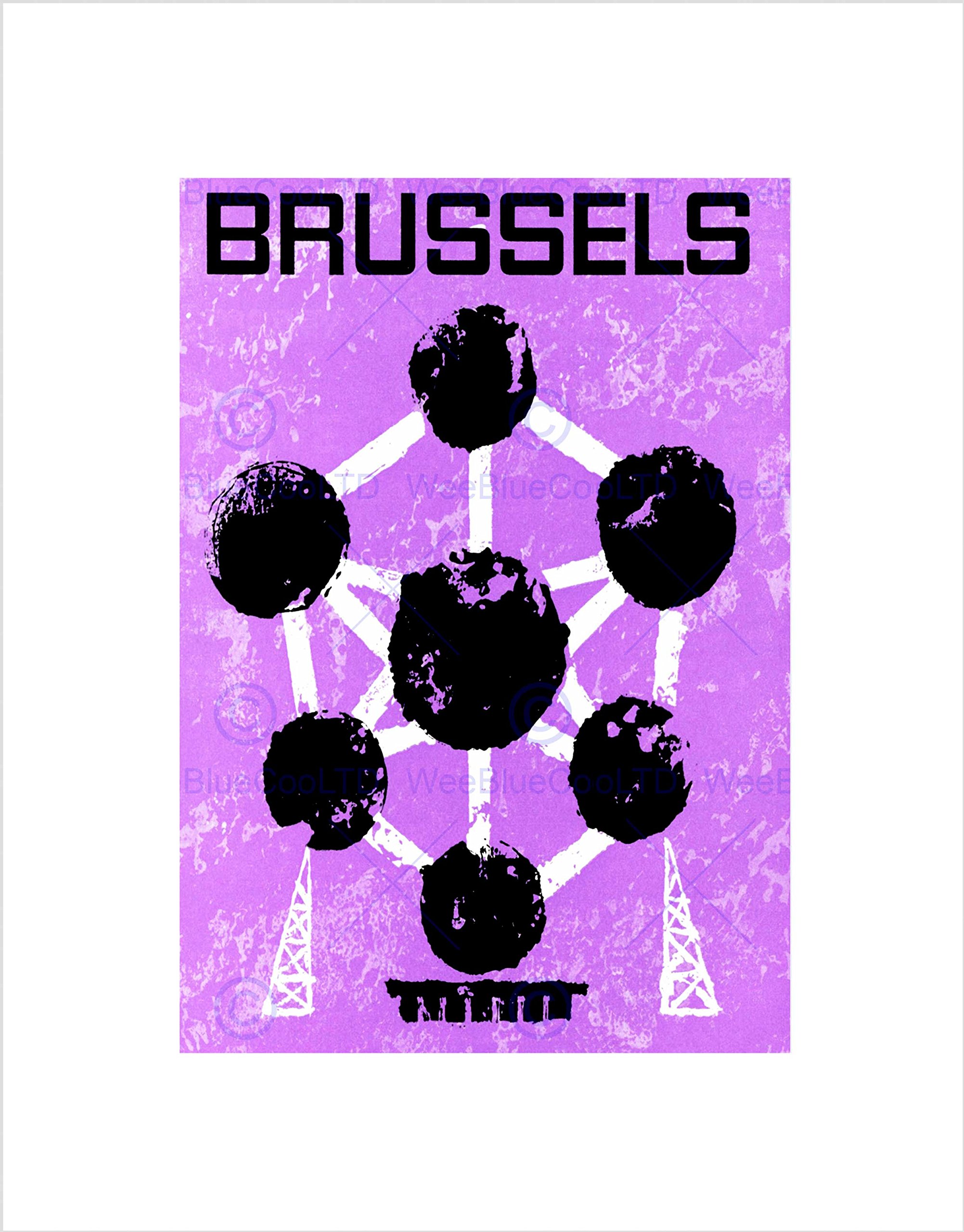 Wee Blue CooTravel Tourism Belgium Landmark Brussels Atomium Tower Wall Art Print