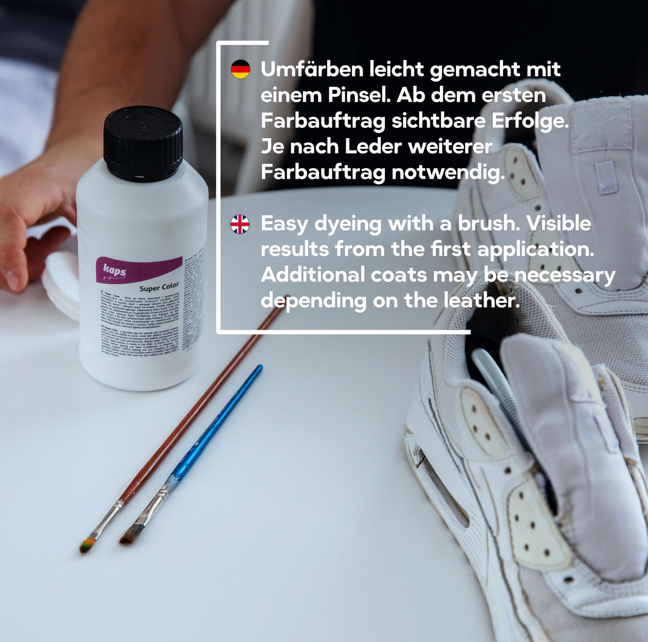 Kaps Tinte para Cuero Natural y Sintético y Textiles, Super Color, 82 Colores Estándar y Metálicos, Bote Grande 500 ml - 16.9 fl. oz. (118 - negro)