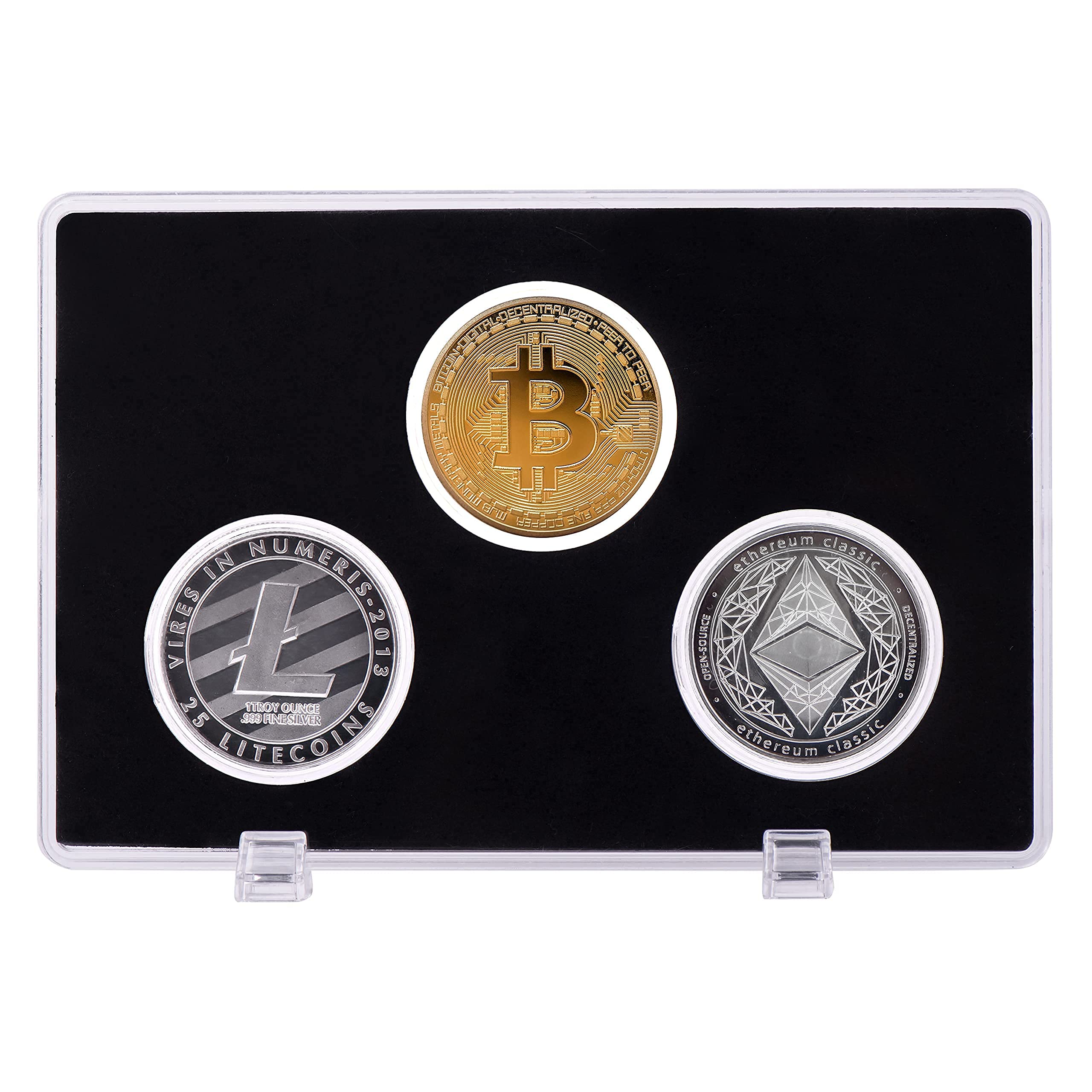 Tapeera Physical Bitcoin Coin Litecoin Ethereum Coin with Acrylic Case -  Luxury Cryptocurrency Coins - Bitcoin Gift Set - Crypto Coins Display -  Bitcoin HODL Set - Cryptocurrency Gifts : Buy Online