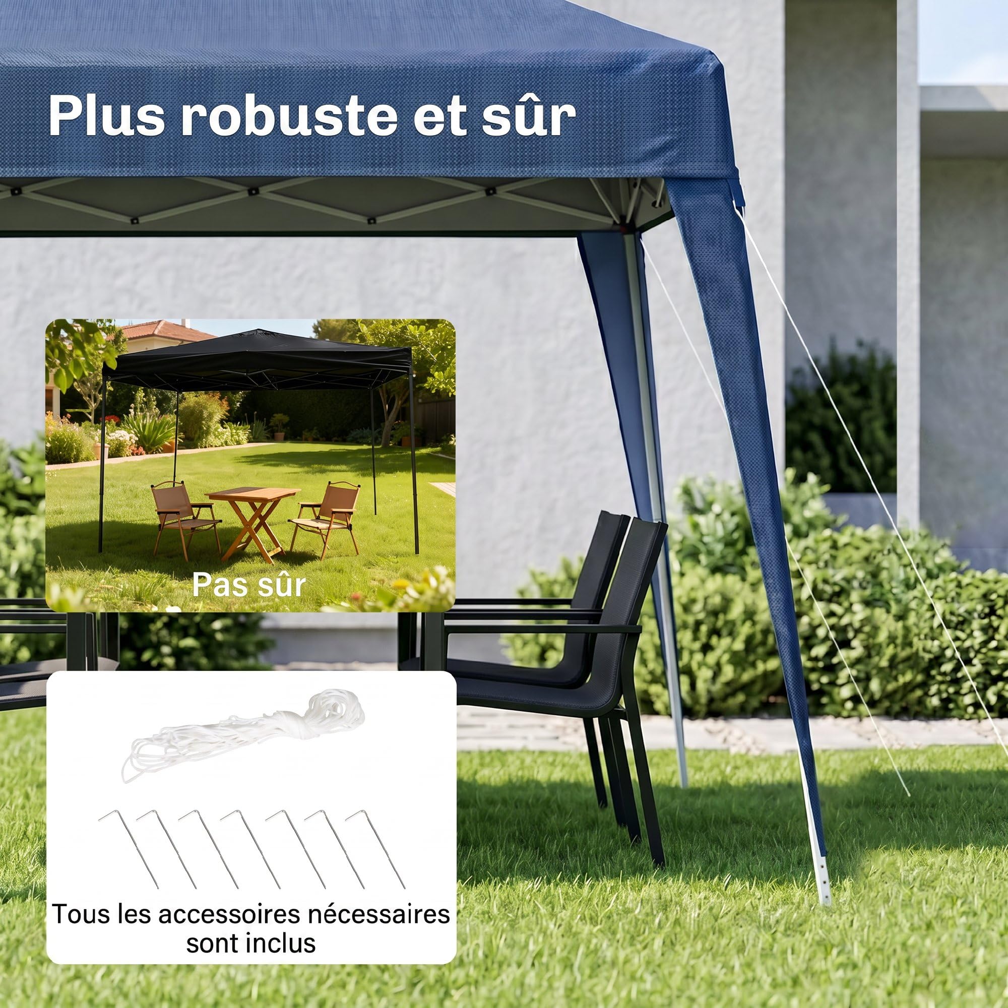 Outsunny Tonnelle de Jardin 3x3m Pop up Tente Pliable Acier Polyester imperméabilisé Anti UV avec Sac de Transport Bleu