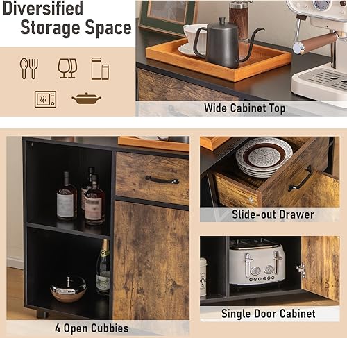 Miniatura 6 de Giantex Aparador de bufé grande con almacenamiento isla estacionaria con organizador de 4 cubos 1 cajón armario de 1 puerta armario de cocina para