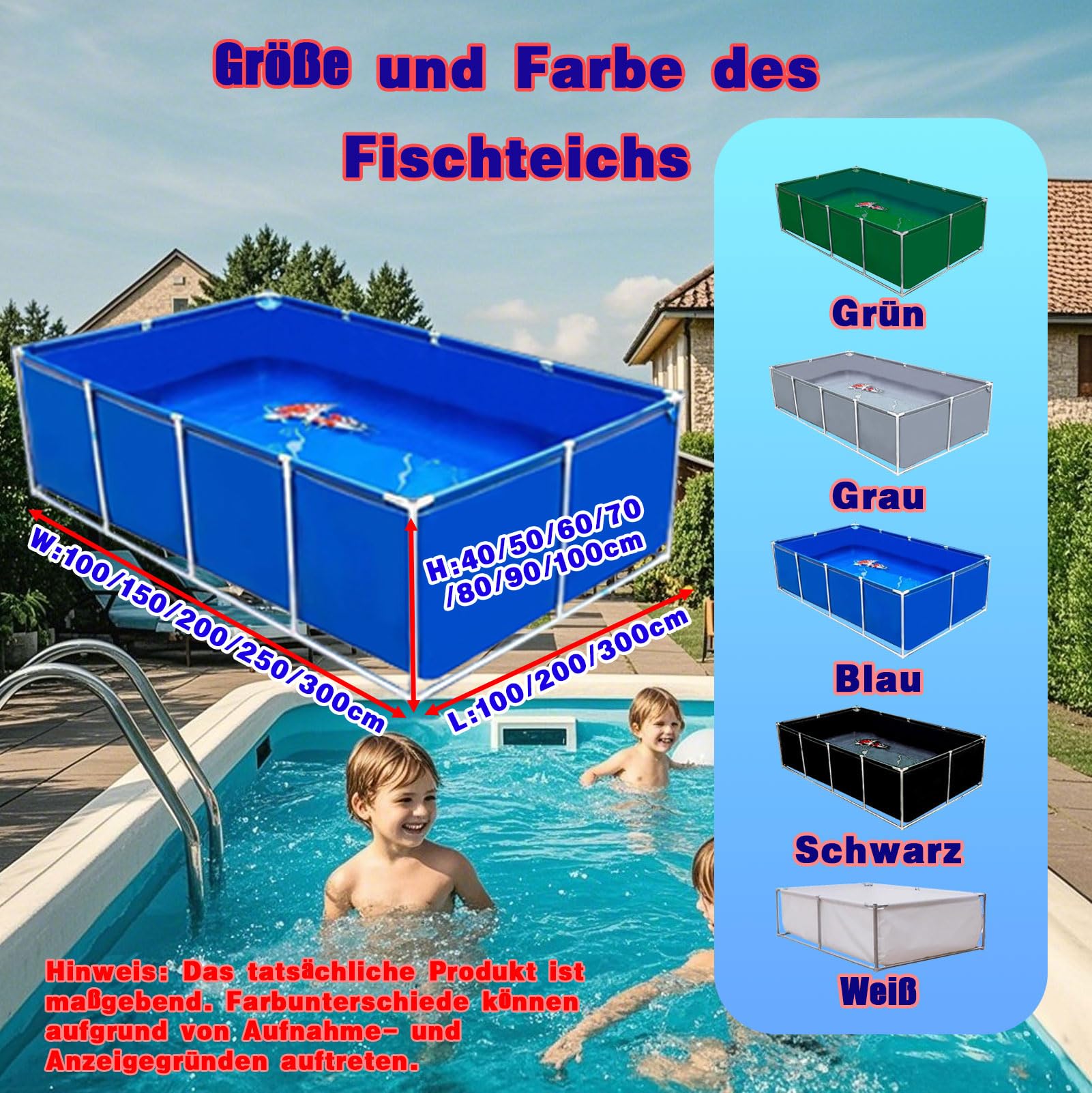 Außenlagertank Segeltuch Fischteich, Aquakultur Wassertankzisterne mit Stahlrahmen, multifunktionaler temporärer Fischteich aus PVC Canvas zum Schwimmen von Koi Fischen und Schildkröten