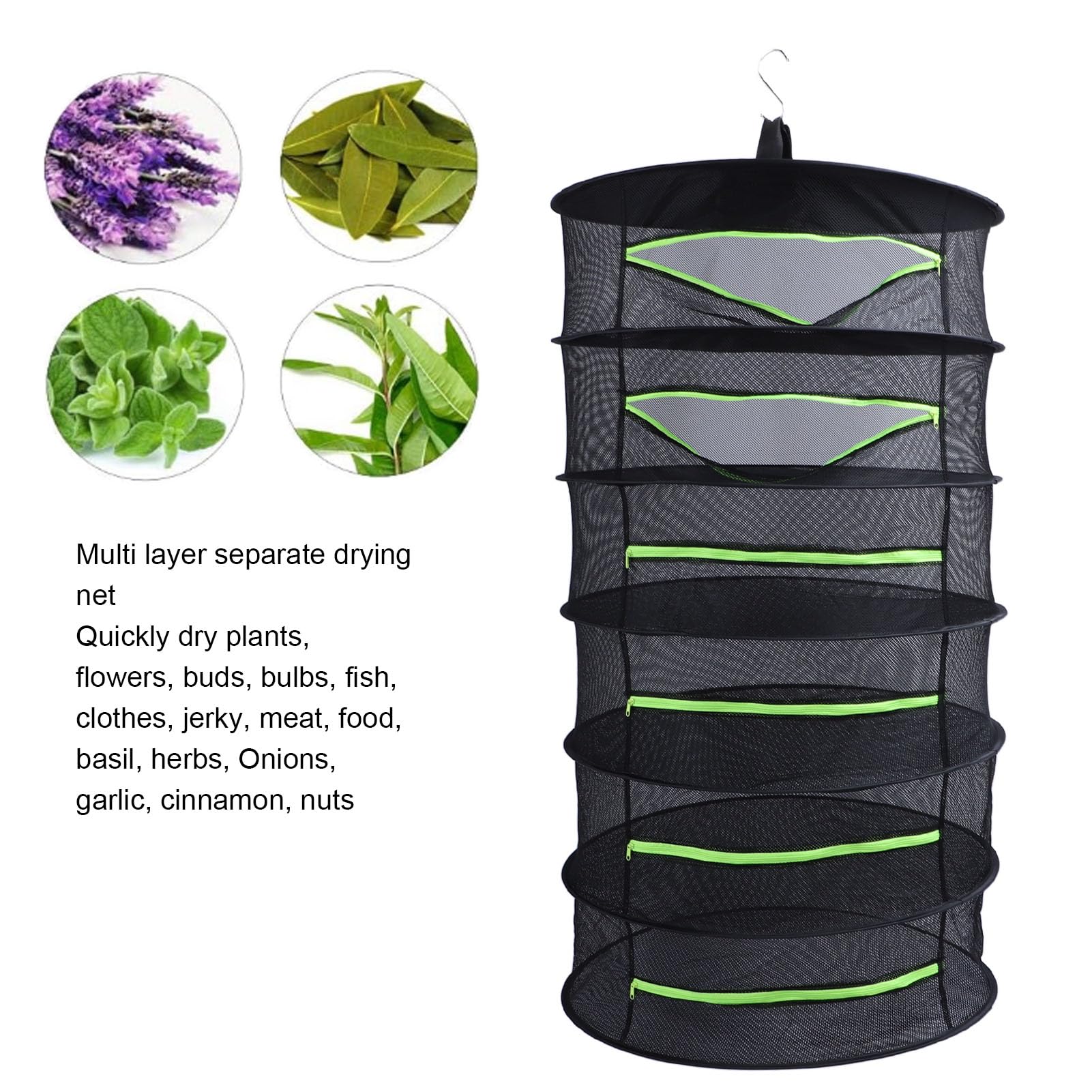 Bewinner Séchoir à Herbes | Filet de Sechage avec Couvercle à Fermeture éclair | Égouttoir Multifonctionnel pour Biberons | Vert Fluorescent, 6 Niveaux