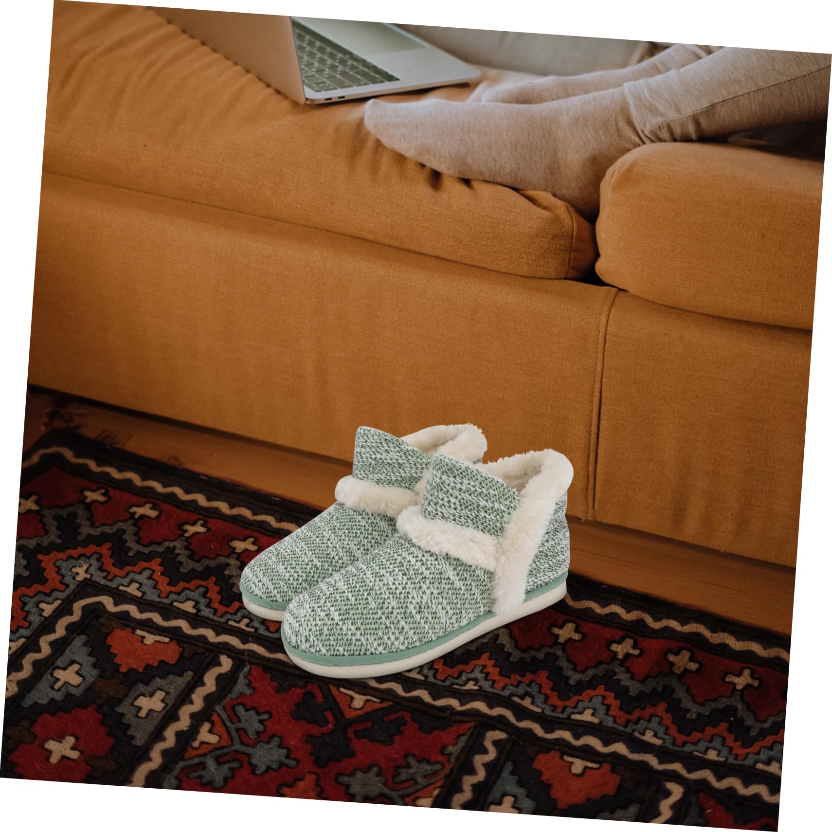 VALICLUD Scarpe Di Cotone Stivaletti Per Donne Eleganti Scarpe Da Casa Per Pantofole Da Donna Pantofole Da Casa Per Donna Calde Pantofole Di Cotone All'interno: Peluche Green