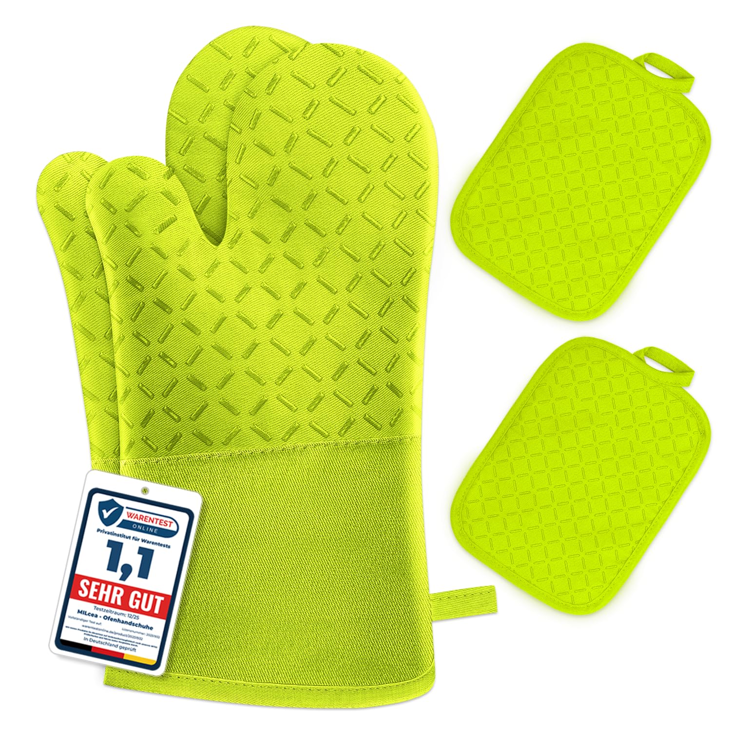 Ofenhandschuhe Hitzebestaendig bis 300°C Topflappen Handschuh Set, Grün