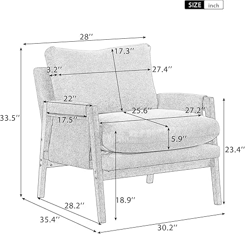 Miniatura 2 de Merax Silla moderna de terciopelo de mediados de siglo con madera maciza y cojín de asiento grueso para sala de estar, dormitorio, estudio, color