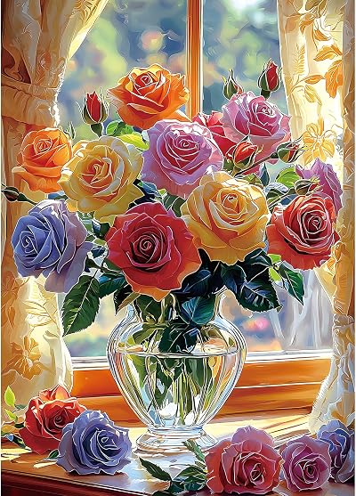 1000 Piece Puzzle for Adult s- Colorful Mixed Rose Flower