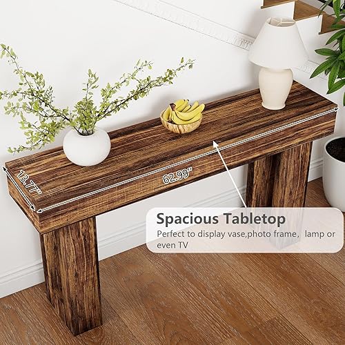 Miniatura 3 de Spaco Mesa consola de 63 pulgadas de largo, mesa de entrada de granja de 2 niveles con almacenamiento, mesa de madera detrás del sofá para sala de