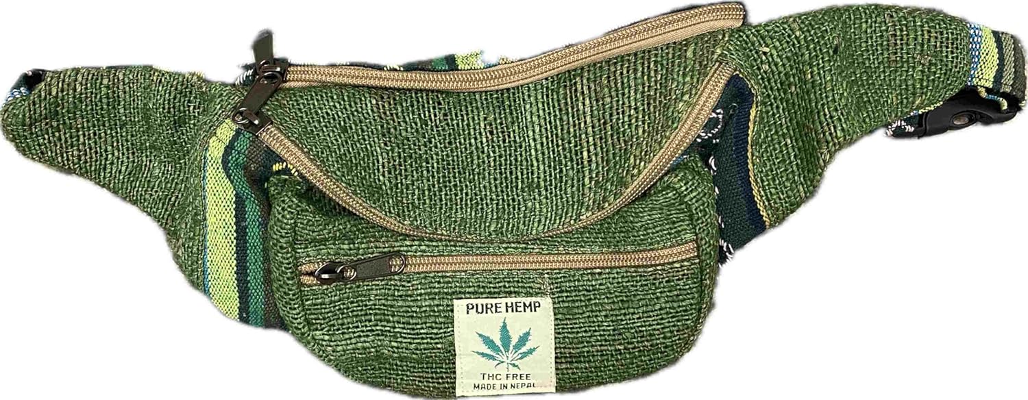 Karma Handicrafts Unisex Hippie Hemp Handmade Travel Hip Waist Belt Bag Crossbody Waist packs (Green)