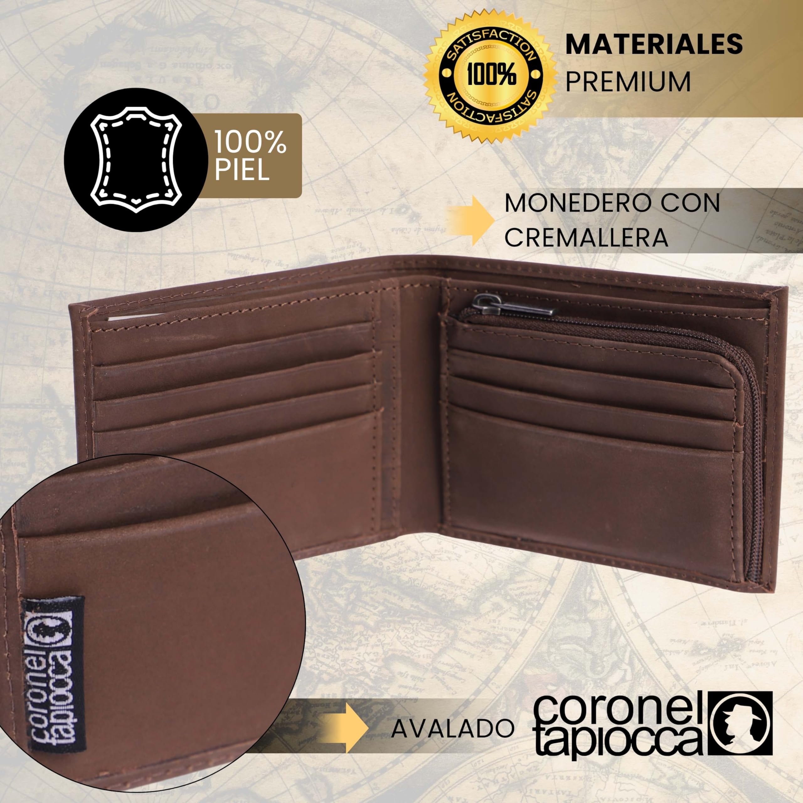 Coronel Tapioca - Carteras para Hombre de Piel - Cartera Hombre con Monedero - Monedero Casual - Cartera Tarjetero Gran Capacidad con Protección RFID