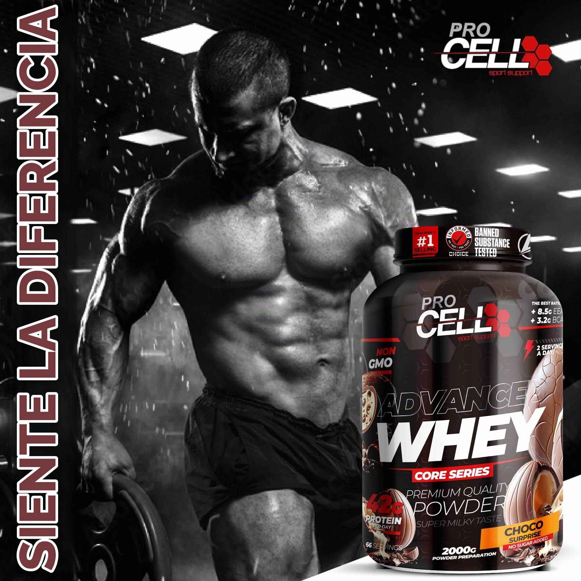 PACK Procell Proteinas Whey Advanced 2Kg (Choco Surprise) + Batido Monodosis + Shaker "REGALO" Proteina Whey concentrada Gana masa muscular, proteina en polvo Batidos de Proteina