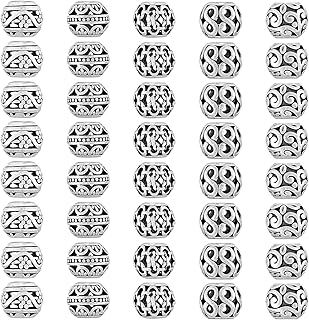 40Pcs Metal Tube Spacer Beads for Jewelry Making Necklace, Silver Large Hole Paracord Beads Bracelets Spacers Charms Loose Beads-5Style