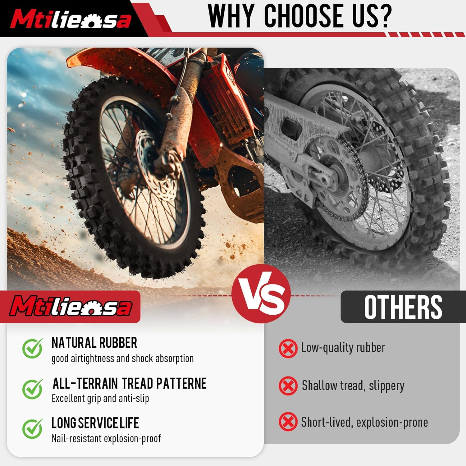 Rear 80/100-12 3.00-12 Tire and Inner Tube,80-100-12 Dirt Bike Tire Compatible with 90cc 110cc 125cc Honda XR70 CRF70 Yamaha PW80 TTR90 KX65 Taotao DB14 Coolster QG214 Tuttio Off Road Motorcycle