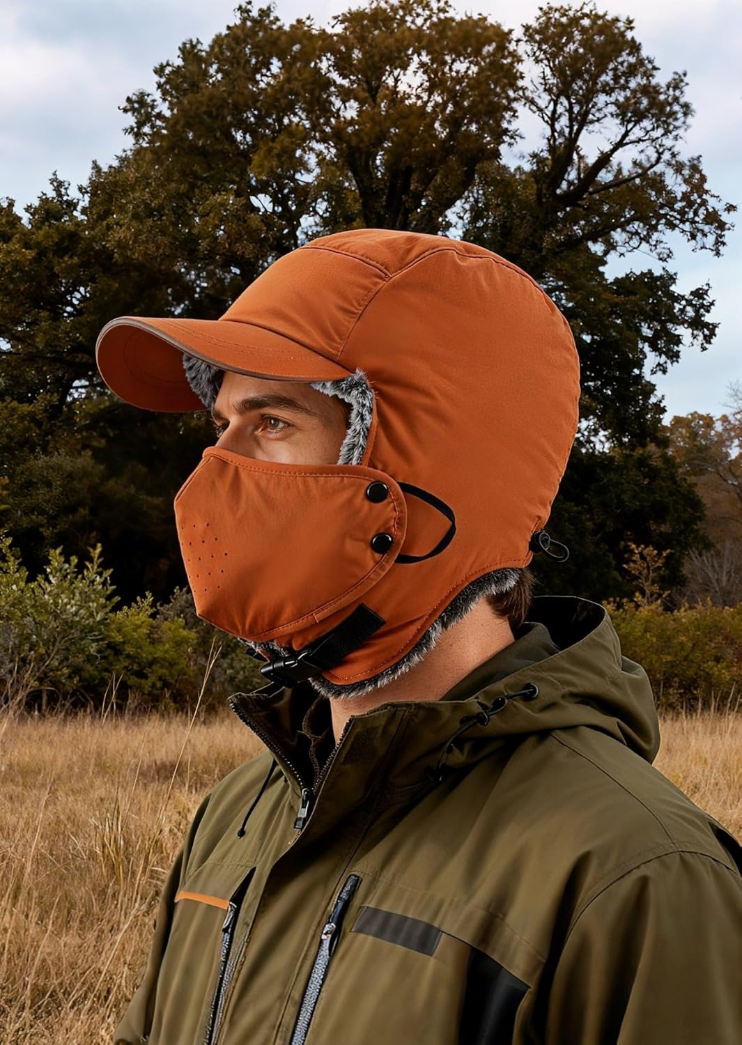 Home Prefer Waterproof Mens Faux Fur Trooper Trapper Hat Hunting Warm Winter Hat with Ear Flaps Visor Face Mask - Image 3