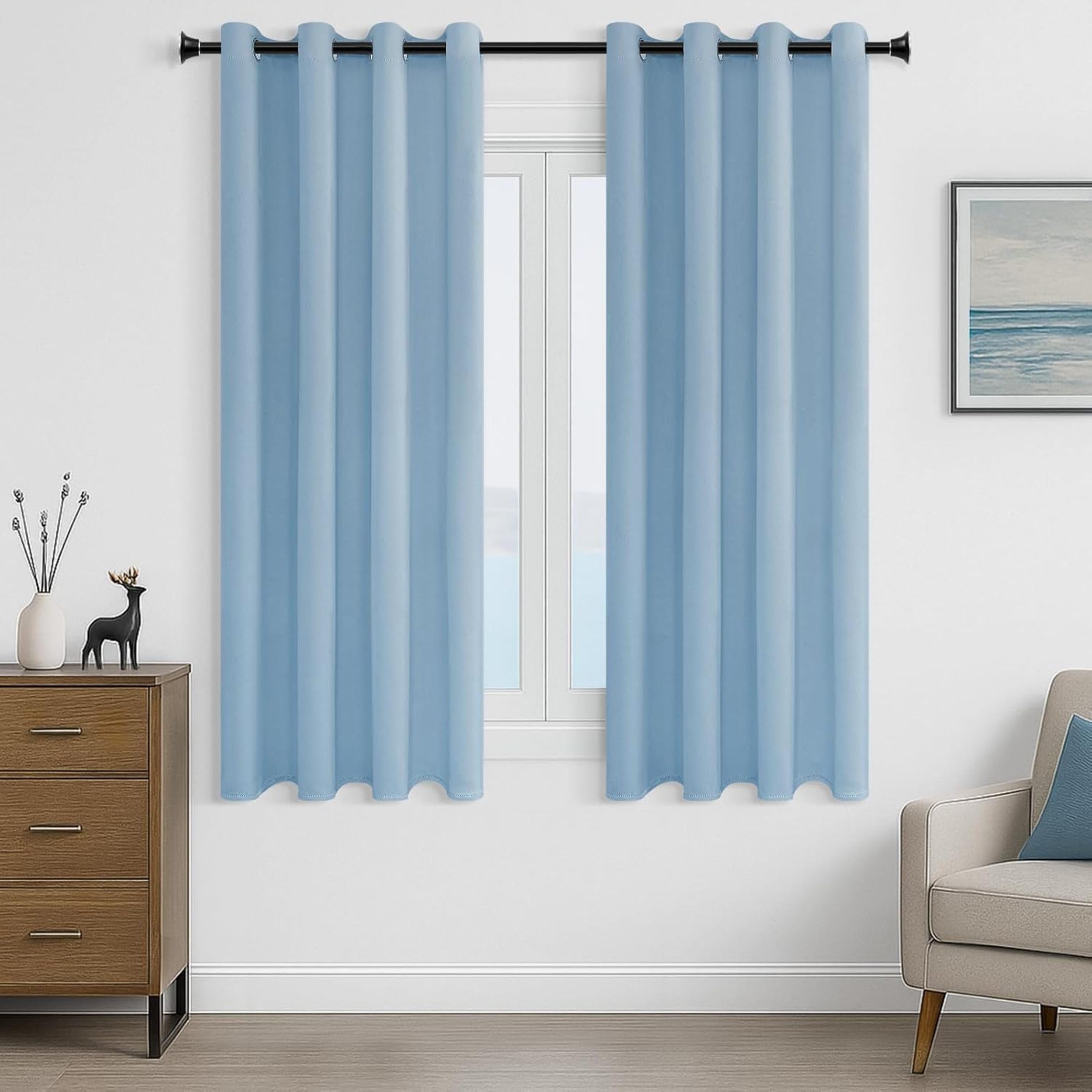 Premium Blackout Curtain for Window 5 Feet | Thermal Insulated Modern Window Curtain with Rings for Living Room & Bedroom | Pack of 1, Sky