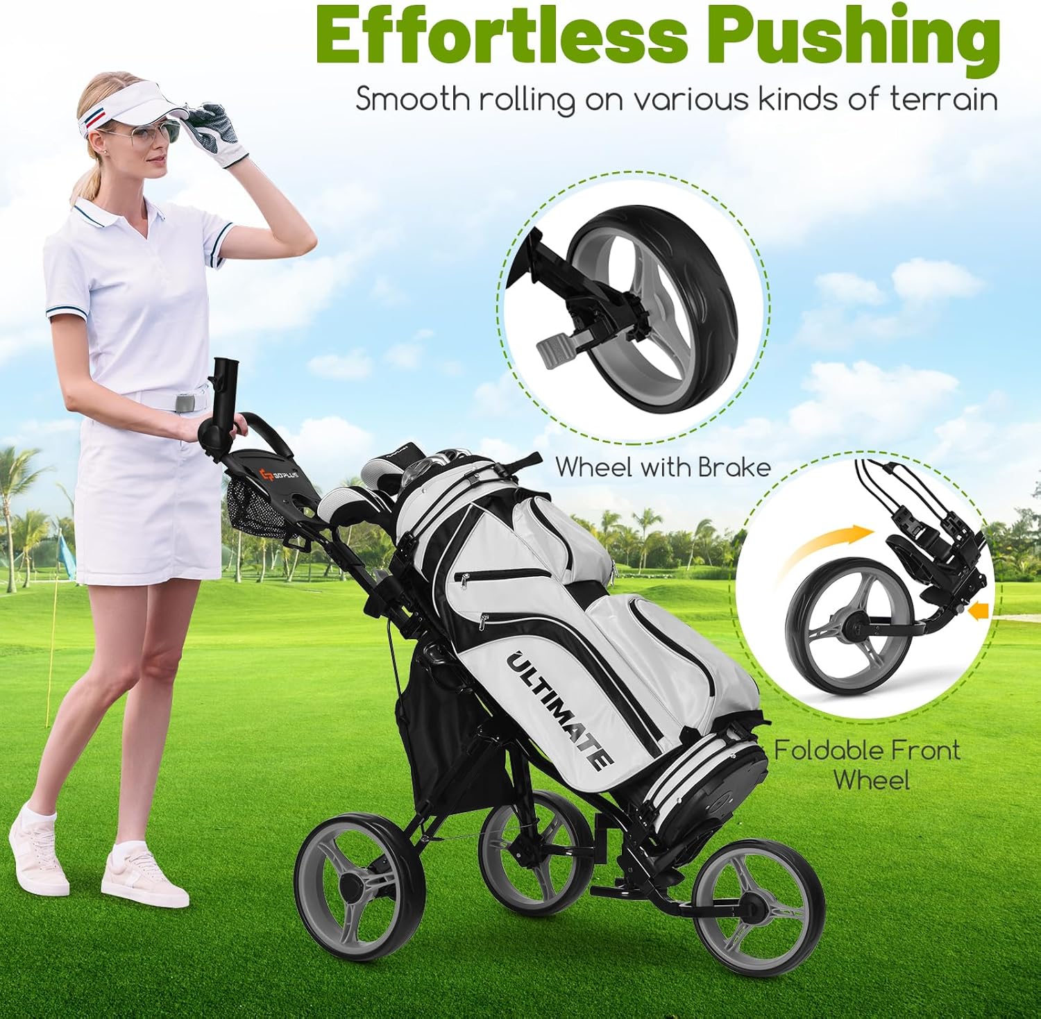 Goplus Wheel Golf Push Cart, Lightweight Foldable Kuwait Ubuy