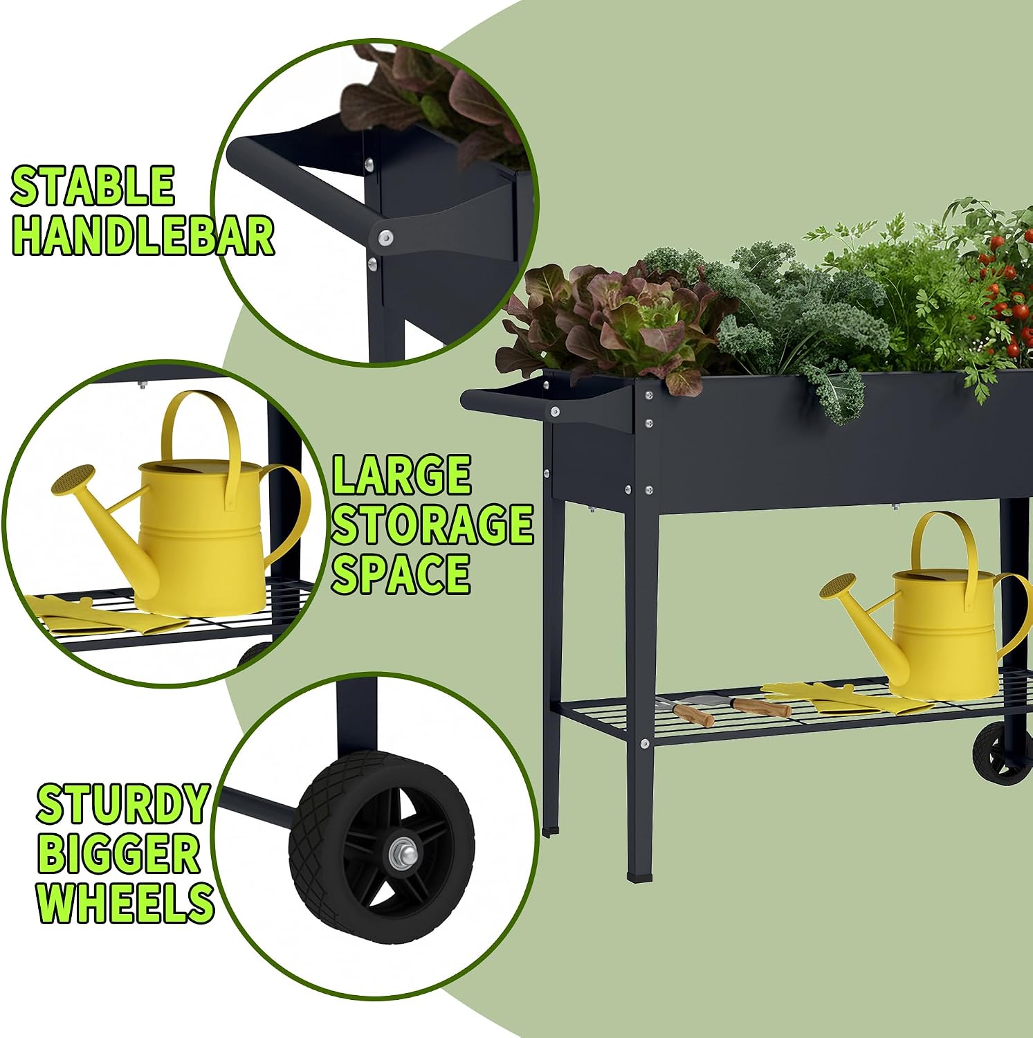 Elevate 2Pcs 32" Tall Raised Garden Bed with Wheel,Planter Box for Backyard,Outdoor Garden, Patio, Balcony, 400lb Capacity,Grey image 4