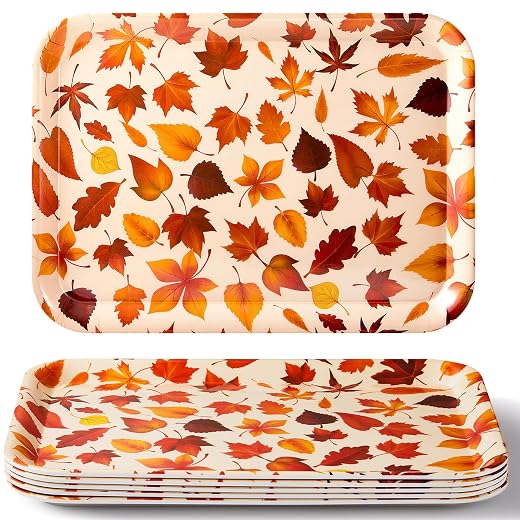 Sliner 6 Pcs 15 Inch Thanksgiving Serving Tray, Fall Serving Dishes, Melamine Fall Leaves Platter, Snacks Fruit Dessert Candy Holder Dishes for Thanksgiving Fall Party