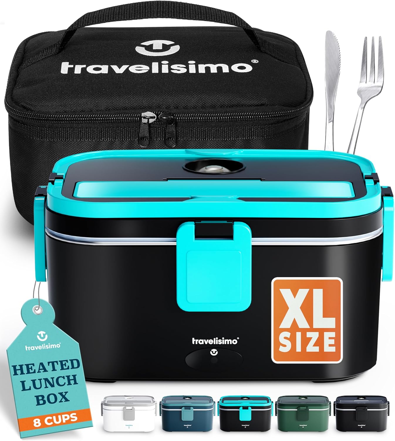 Travelisimo 1.8L Extra Large 80W Electric Heated Lunch Box for Adults - Portable Food Warmer for Car, Truck, Work & Travel
