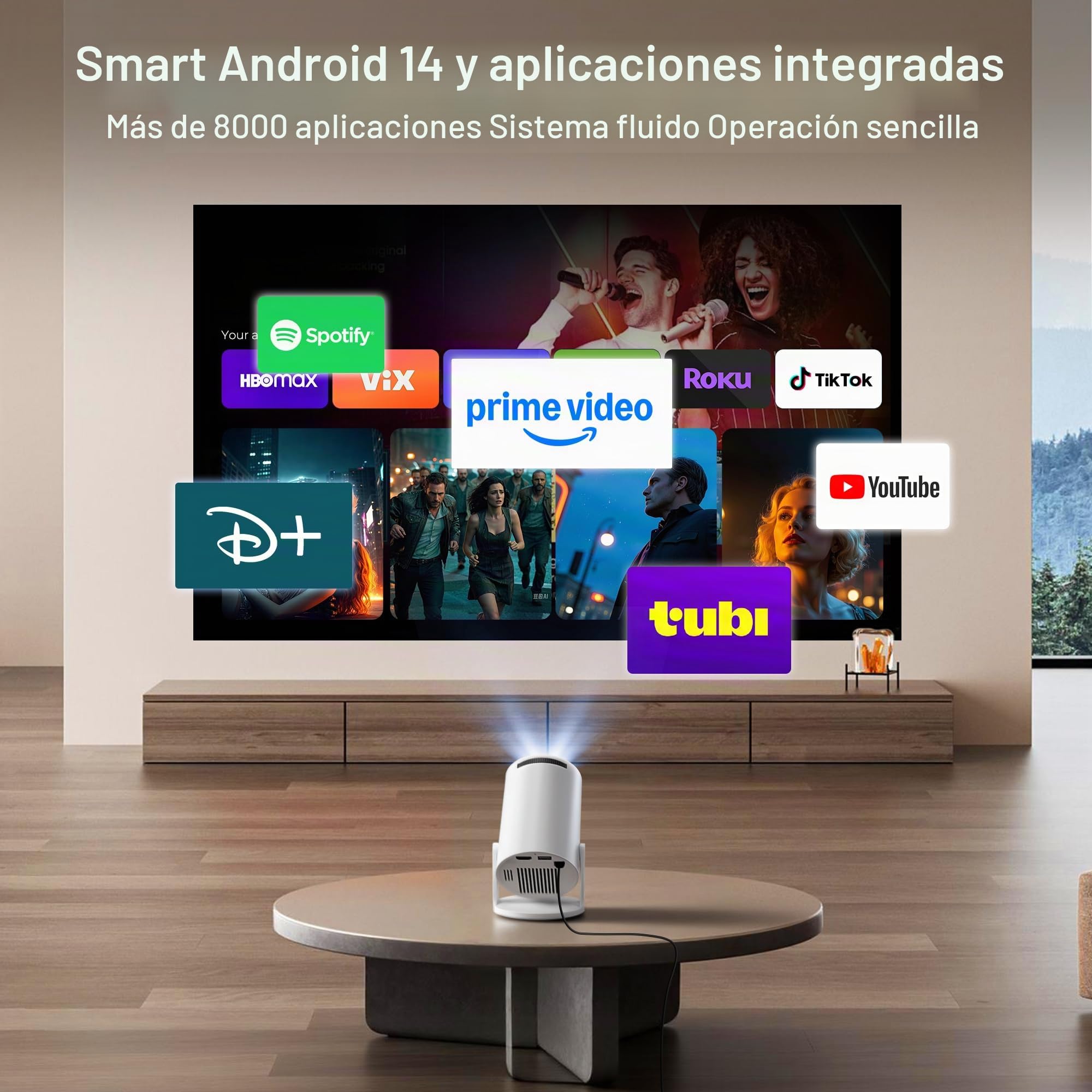 [Auto Keystone] Proyector Inteligente con Wi-Fi 6 Bluetooth 5.4, 4K Soporte, Android 14, Apps Integradas, Mini Proyector Portatil Compatible con HDMI/iOS/Android/US LYNCAST HY300 Pro