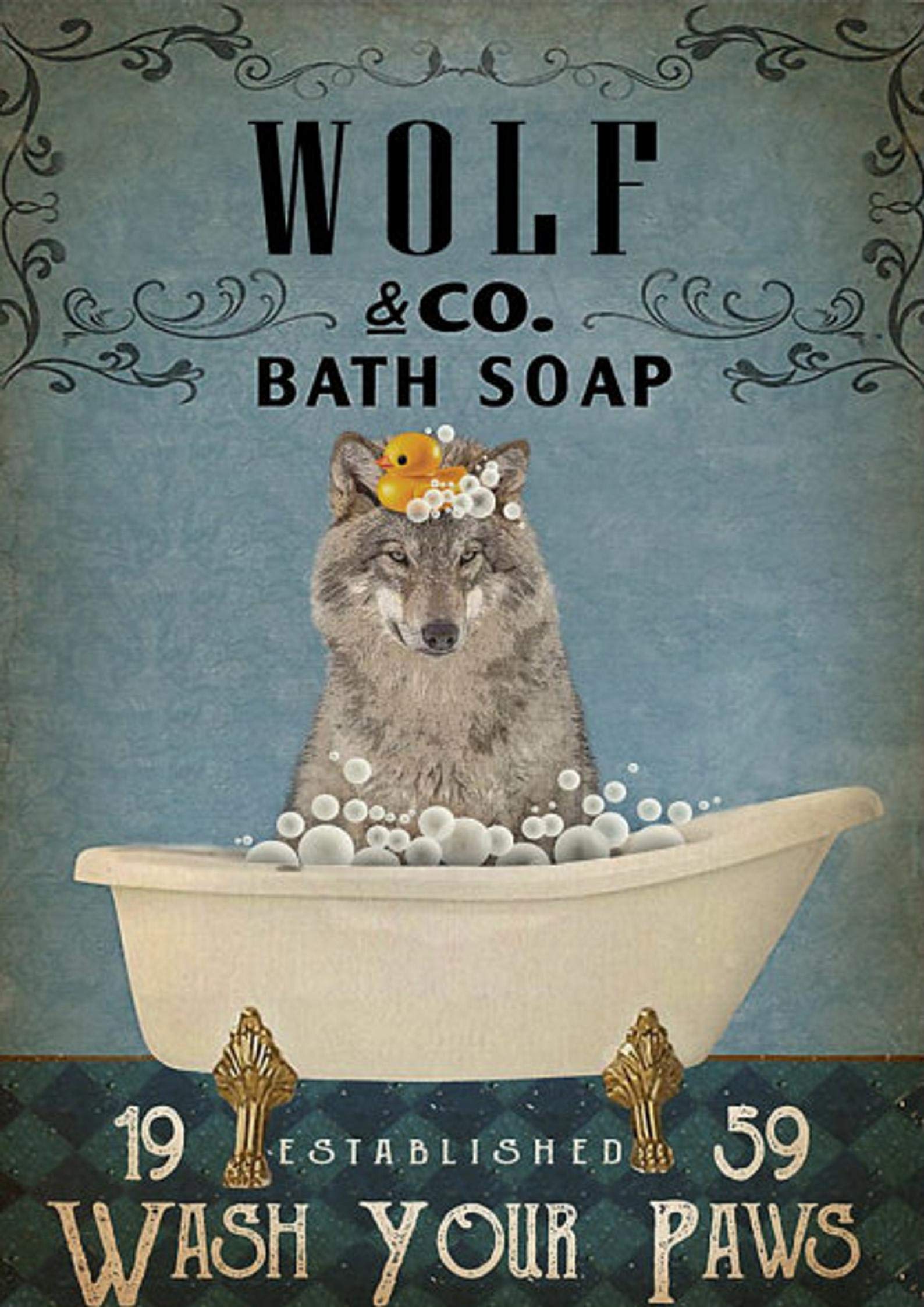 Retro Wolf Co Bath soap Wolf Animal Poster Aluminum tin Signage - Metal Tin Sign Hanging Retro Plaque Kitchen Poster Cafe Bar Pub Store Man cave Art Novelty Designs 12x16inch
